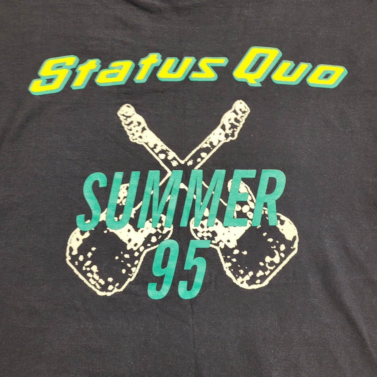 Vintage 90's Black Status Quo Summer '95 Rock Band Tour T-Shirt Mens Size XL