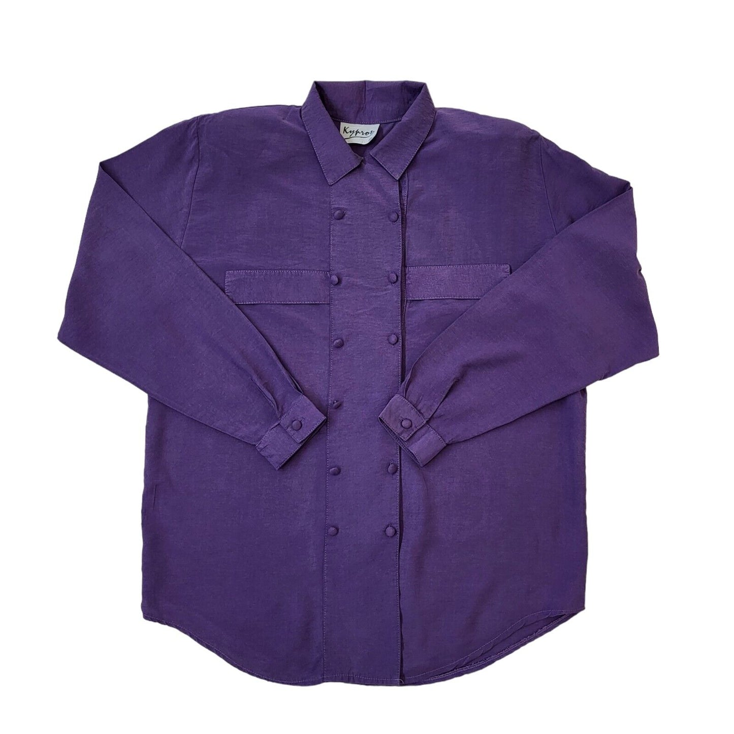 80s Vintage Purple Long Sleeve Double Breasted Blouse Women's Size 12 Eu 40