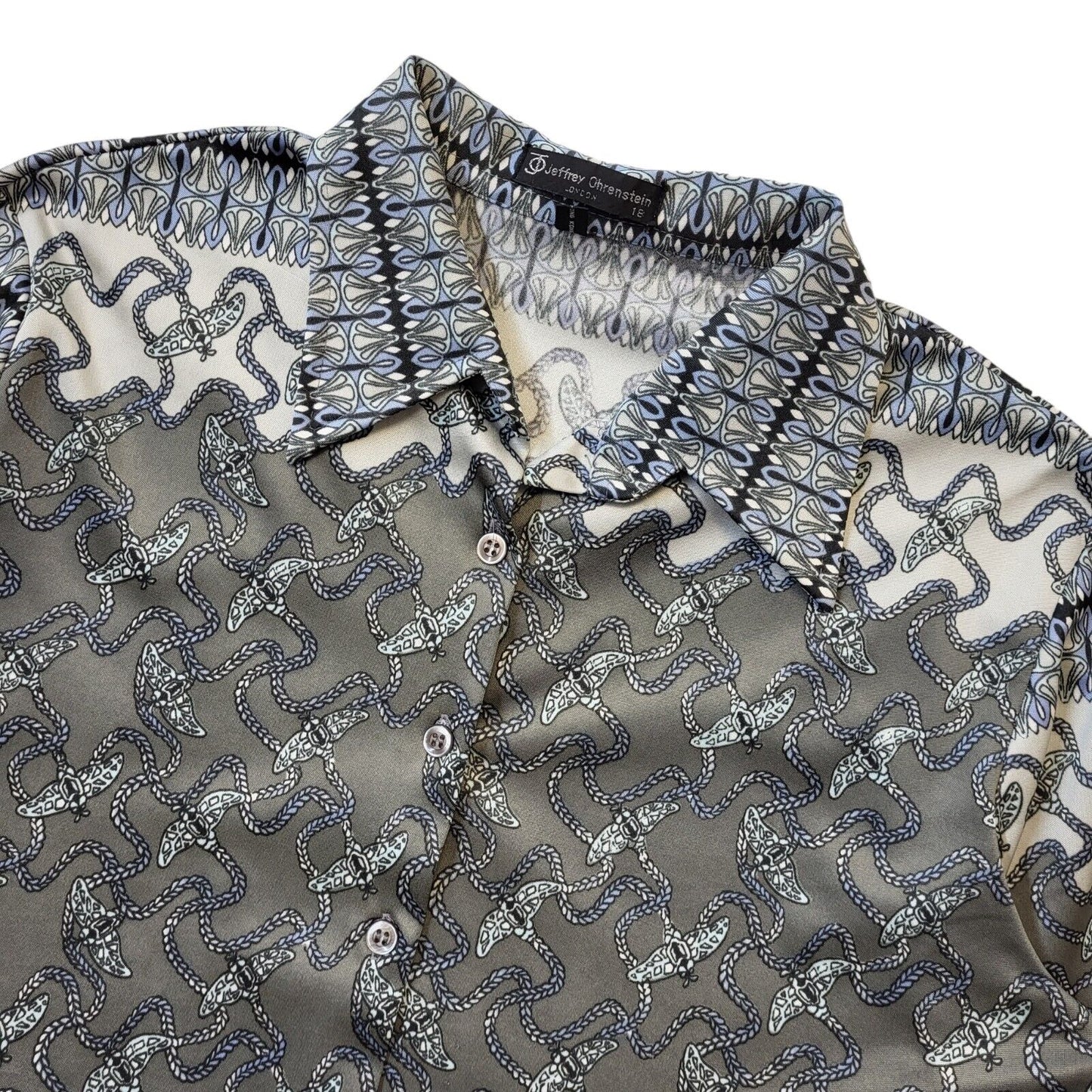 Jeffery Ohrenstein Vintage 70s Grey Patterned Blouse Women's Size 18