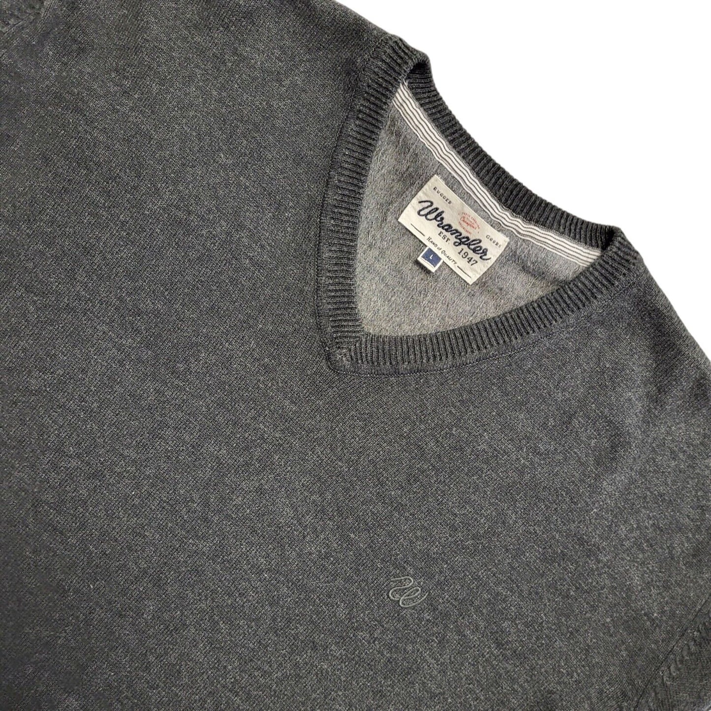Wrangler Vintage 90's Grey Wool Blend V-Neck Jumper Men's Size Large