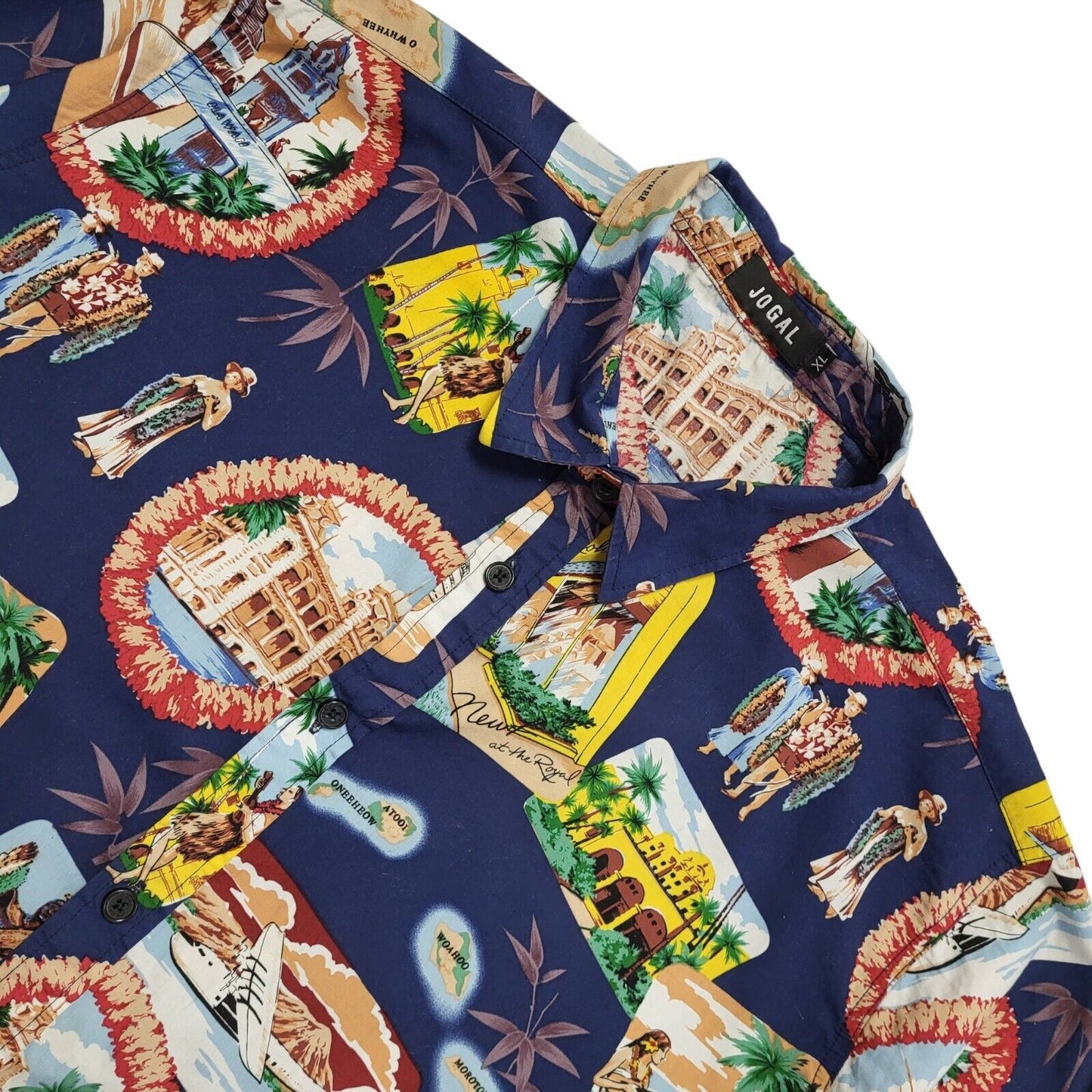 Jogal 90s Blue Holiday Theme Short Sleeve Shirt Uk Men's Size Extra Large