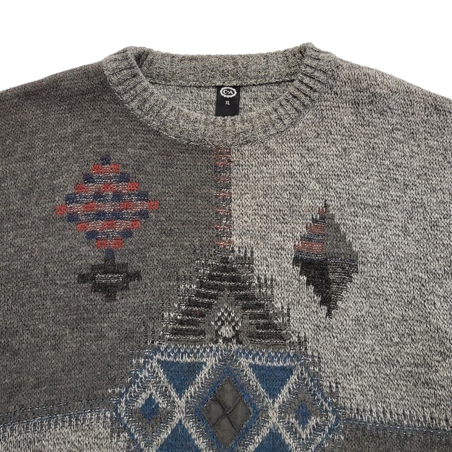 C&A Vintage 80's Grey Geometric Jumper Uk Men's Size XL