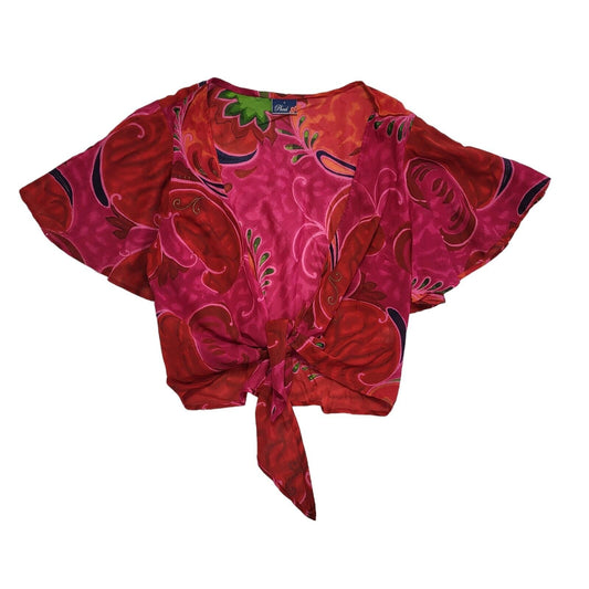 Phool Vintage 90's Red & Pink Floral Tie Front Cardigan Womens UK Size 12