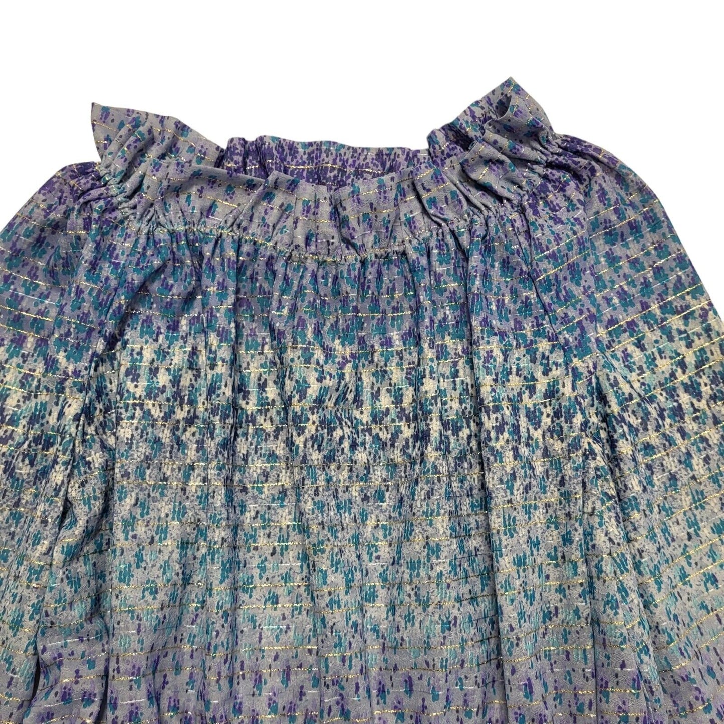 70s Vintage Blue Sparkly Striped Off Shoulder A-Line Daywear Dress Women's 12-14