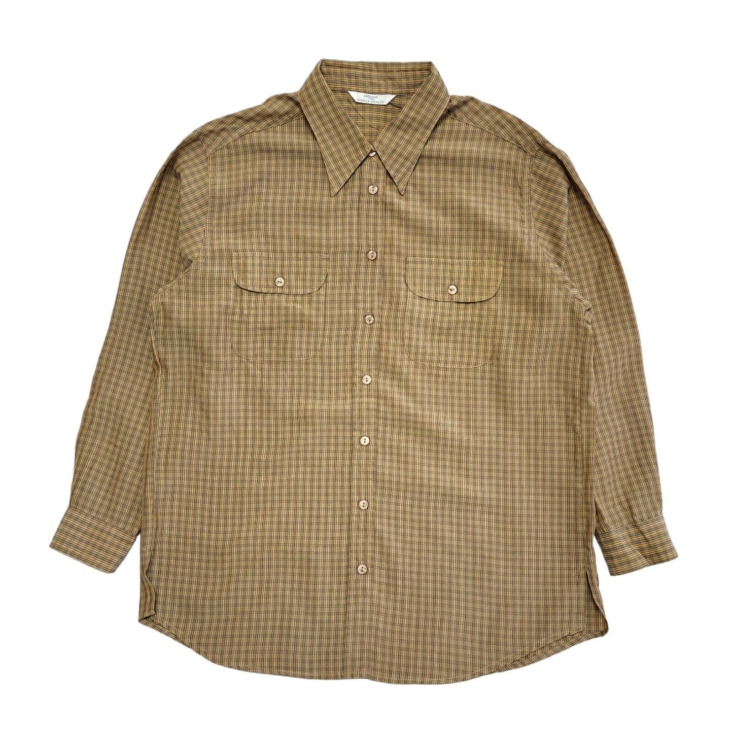 Marks and Spencer Vintage 90's Brown Checked Long Sleeve Shirt Womens Size 14