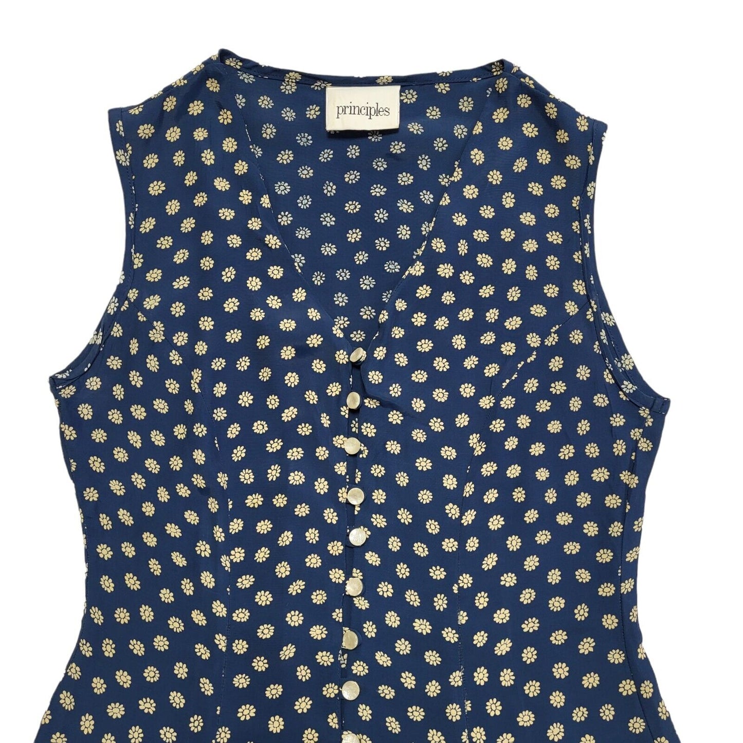 Principles Vintage 80s Blue Polka Sleeveless Dress Uk Women's Size 10