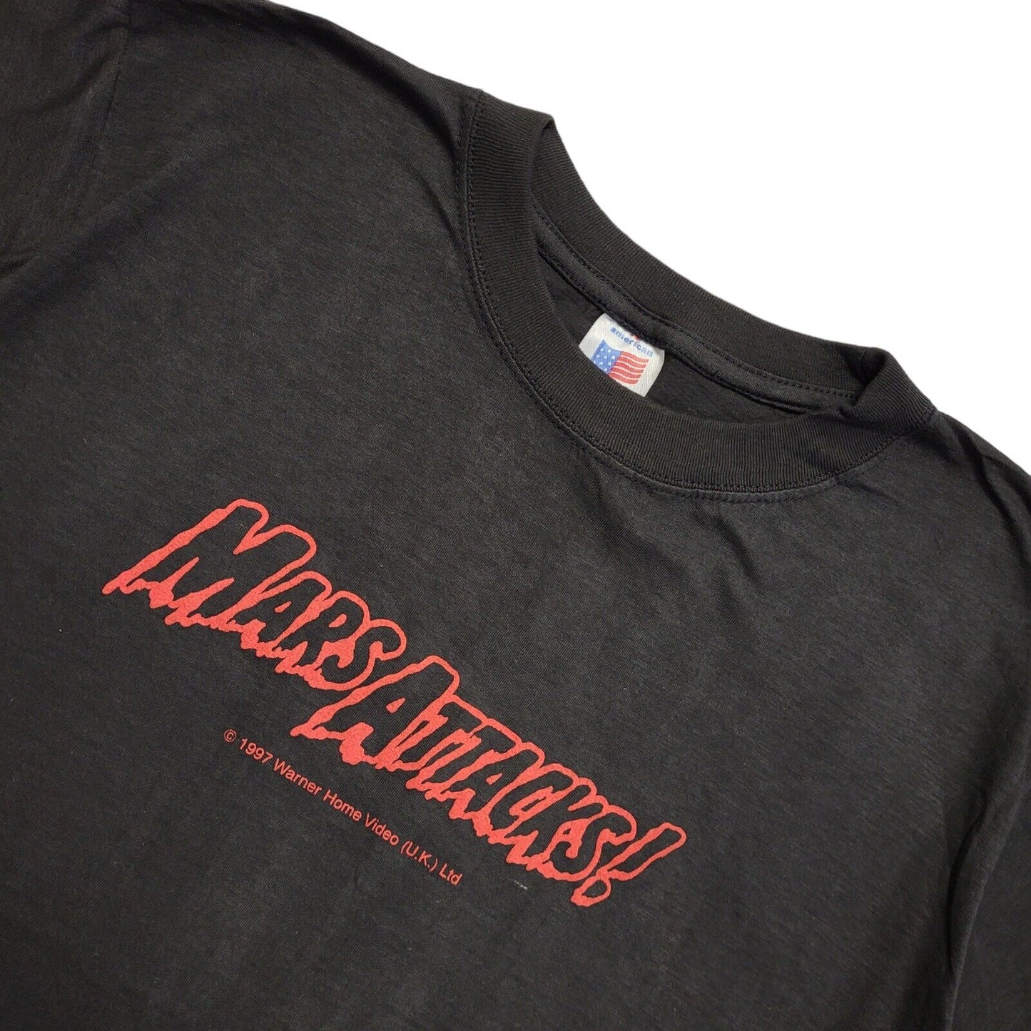 Mars Attack Flag Black Vintage 90s Short Sleeve T-Shirt Uk Men's L