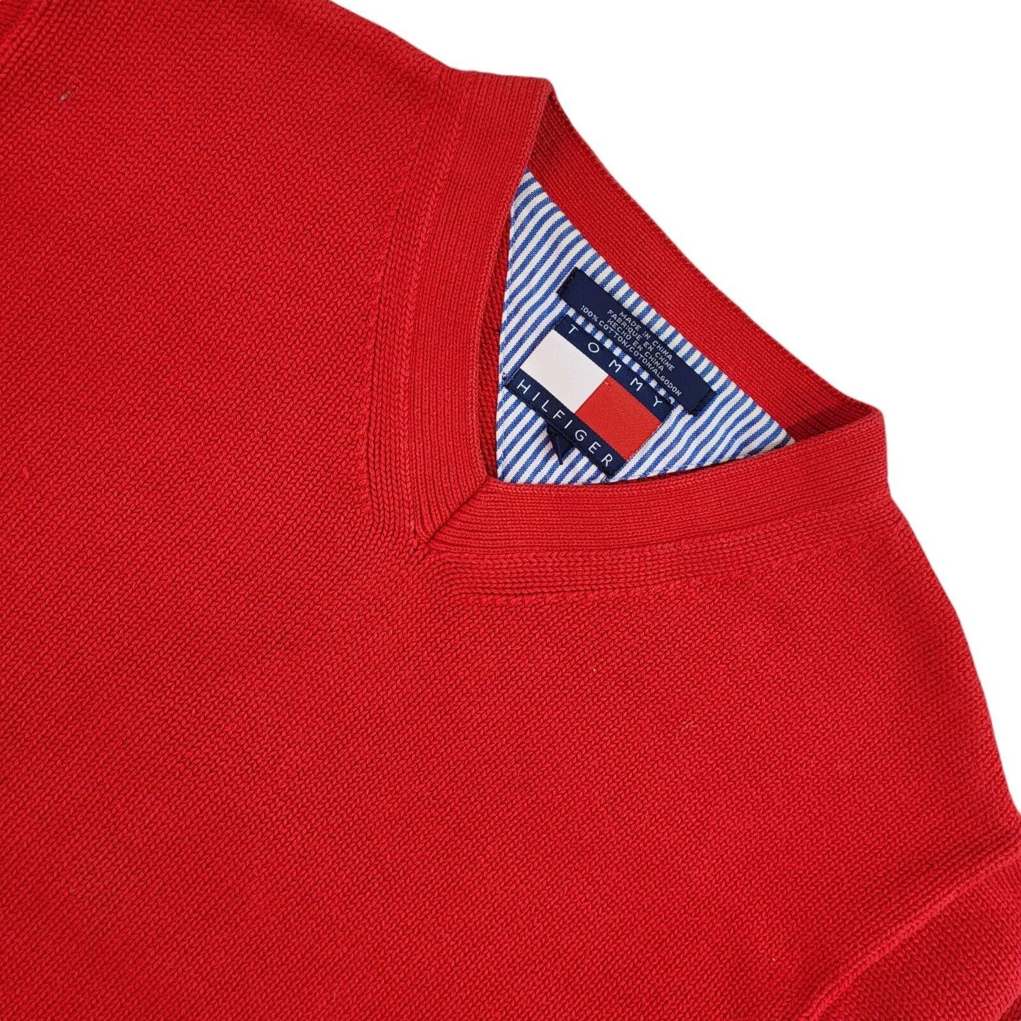 Tommy Hilfiger Red Y2k V-Neck Jumper Uk Men's Size Small