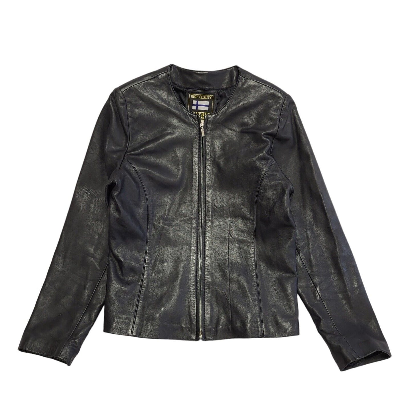 Real Leather Black 90s Vintage Zipped Leather Jacket Uk Women's Size 12