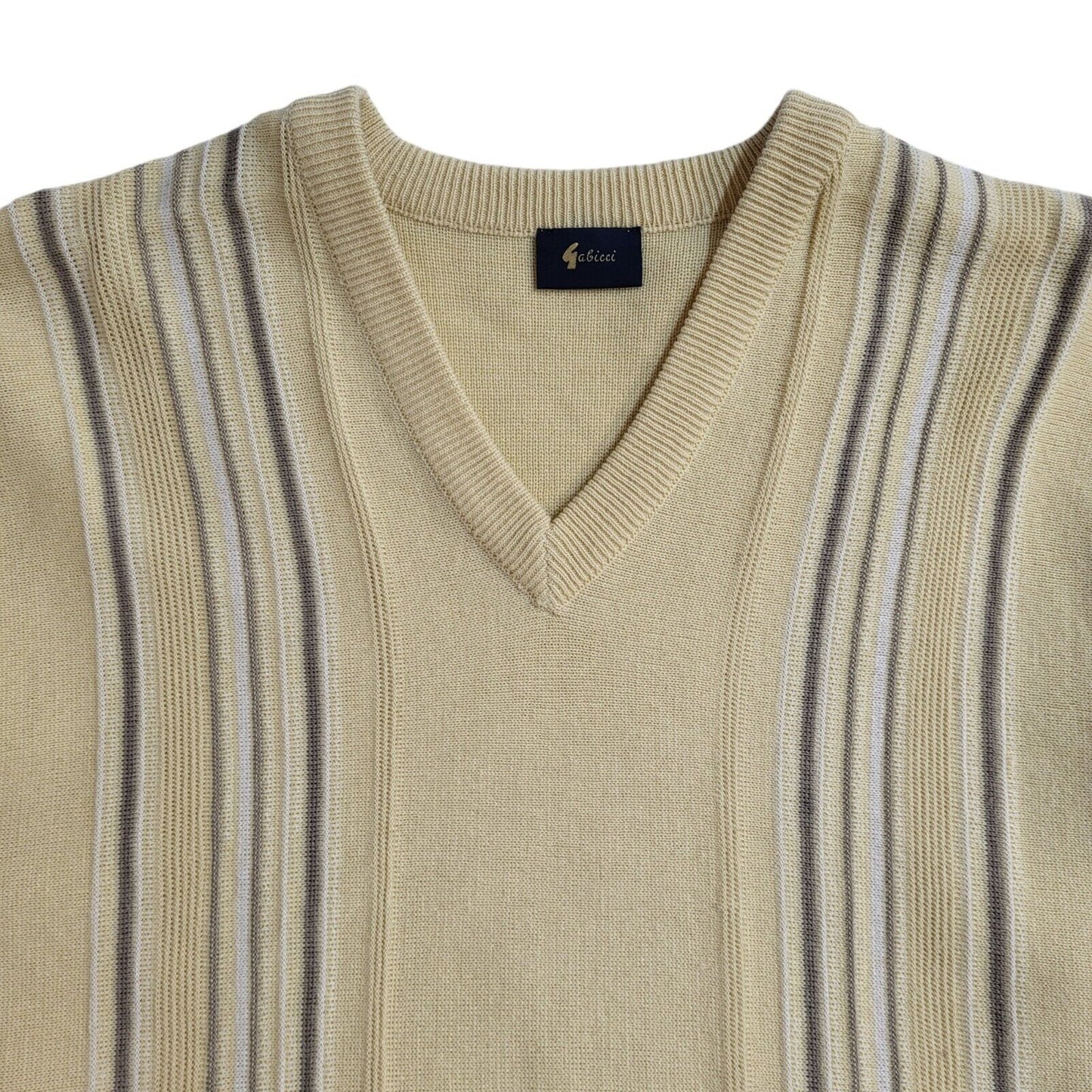 Gabicci Yellow Striped V-Neck Vintage 90's Jumper Men's UK M