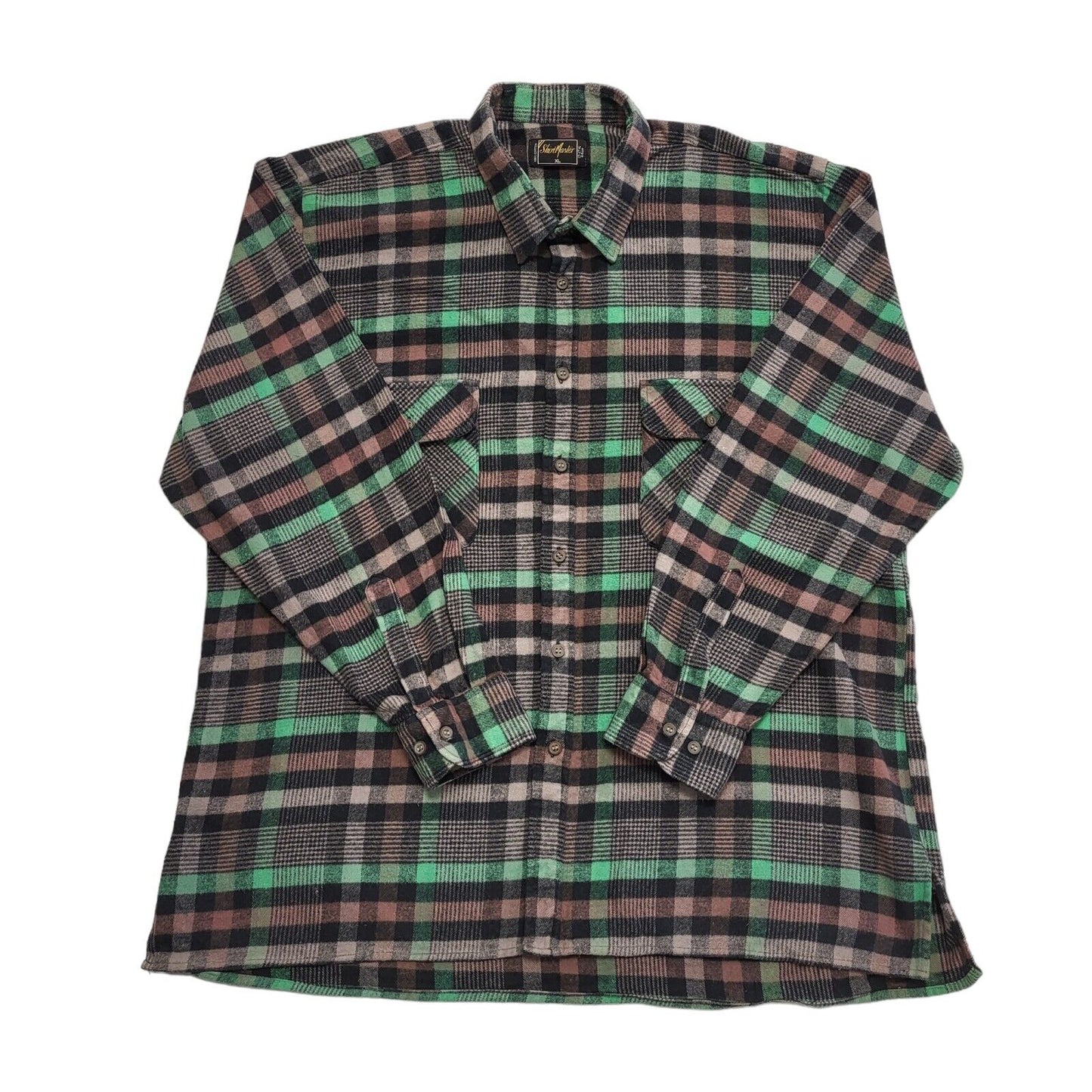 Shirt Master 90's Black & Green Check Long Sleeve Flannel Shirt Uk Men's UK XL