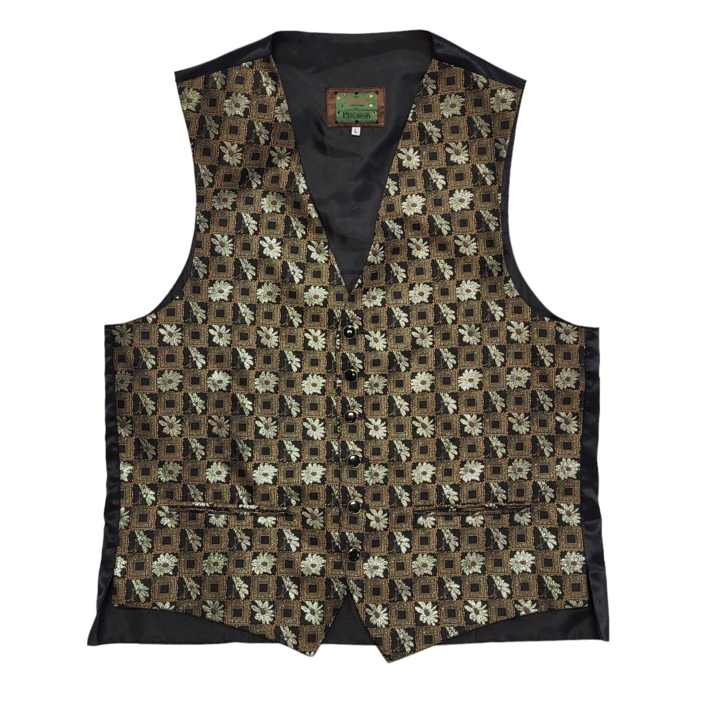 Piscador John Virgo Snooker Vintage 90's Black & Gold Floral Waistcoat Men's L