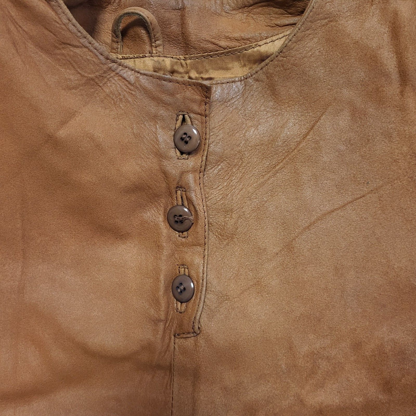 Vintage 80s Brown Leather Long Sleeve Daywear Dress Uk Women's Size 14