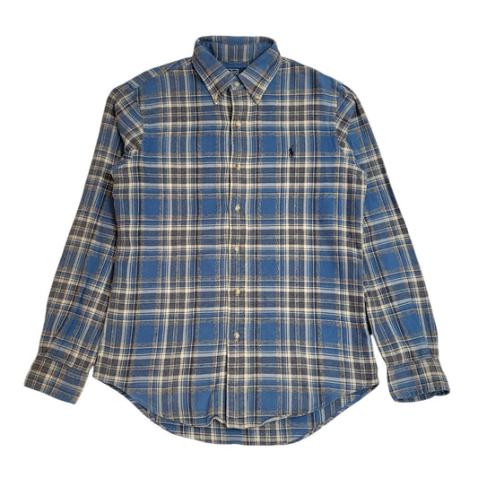 Ralph Lauren 90s Blue & Grey Check Long Sleeve Flannel Shirt Uk Men's Size S