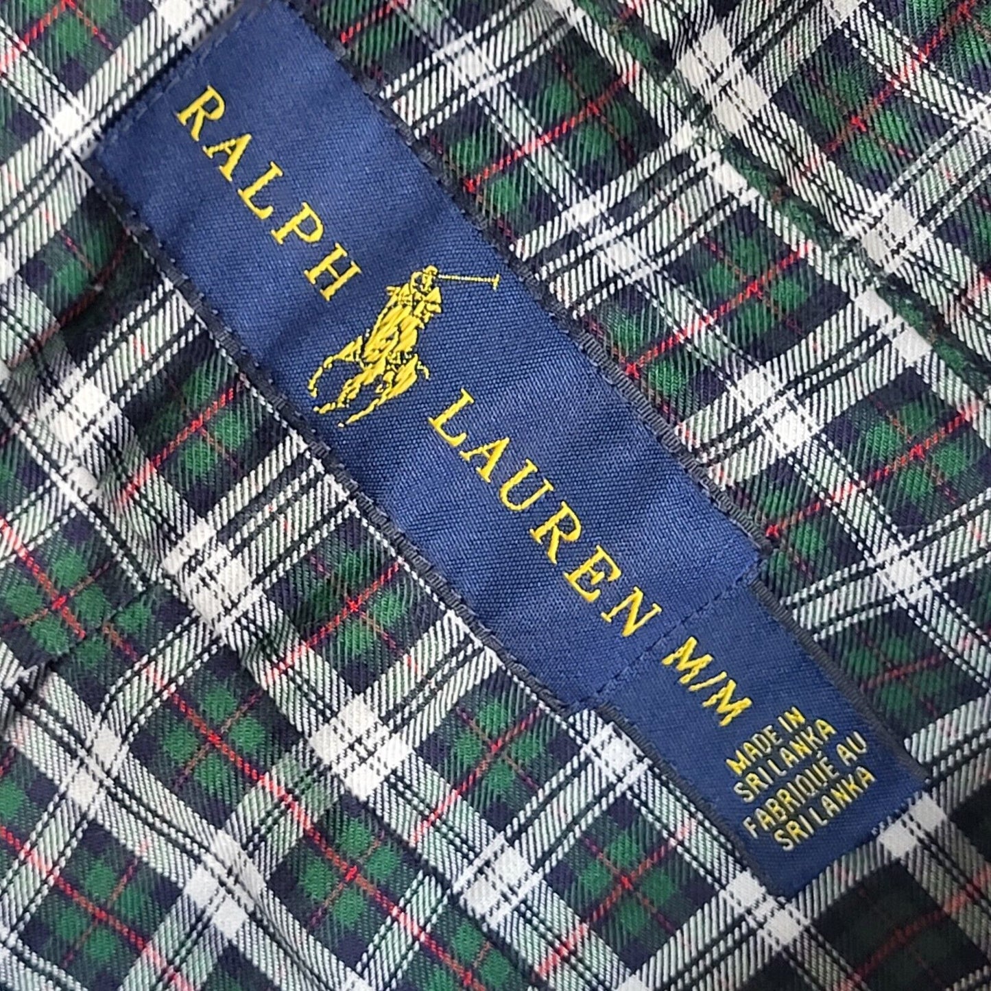 Ralph Lauren Green Checked Vintage 90's Long Sleeve Shirt UK Men's Size M