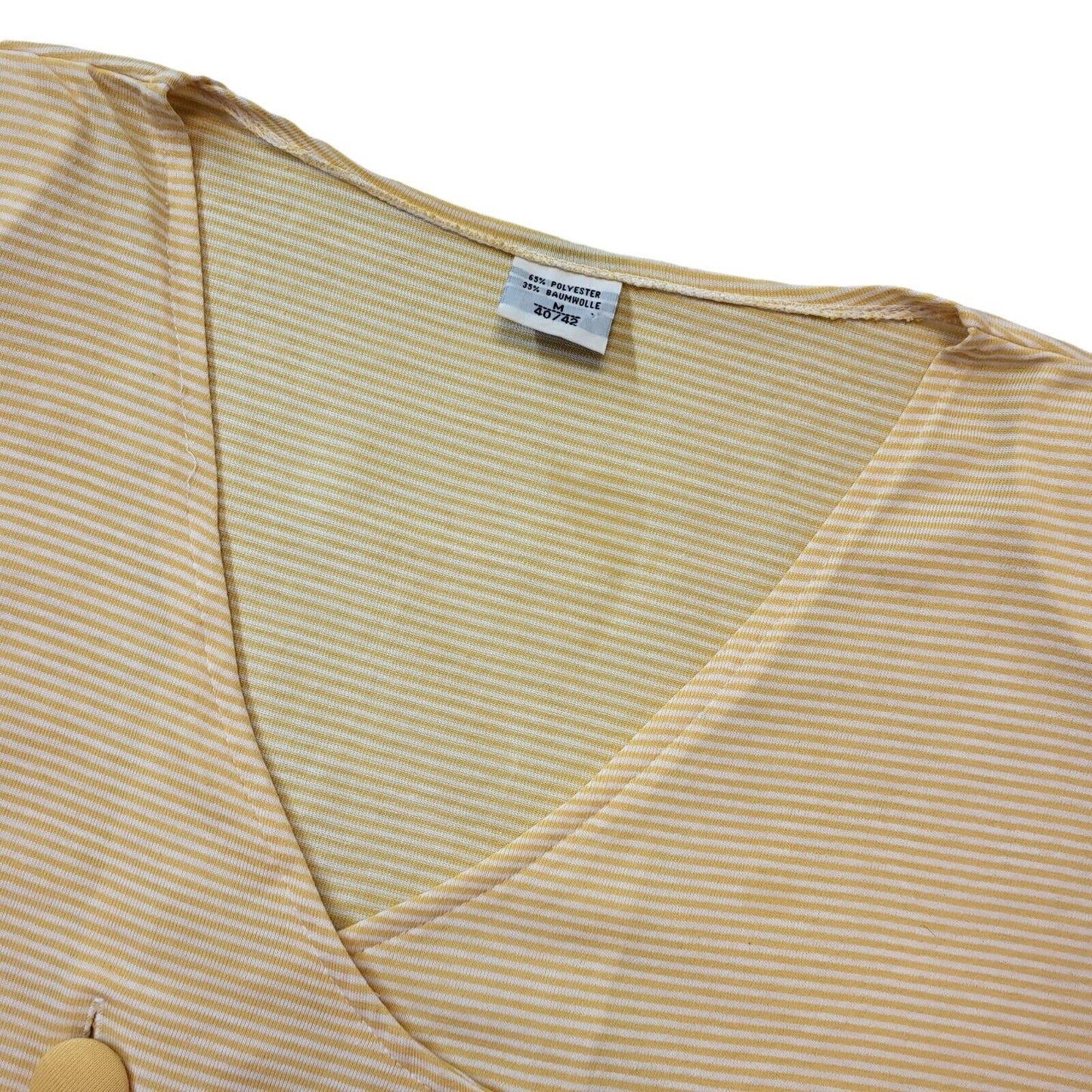 80s Vintage Yellow Striped Short Sleeve Button-Up Blouse Women's M
