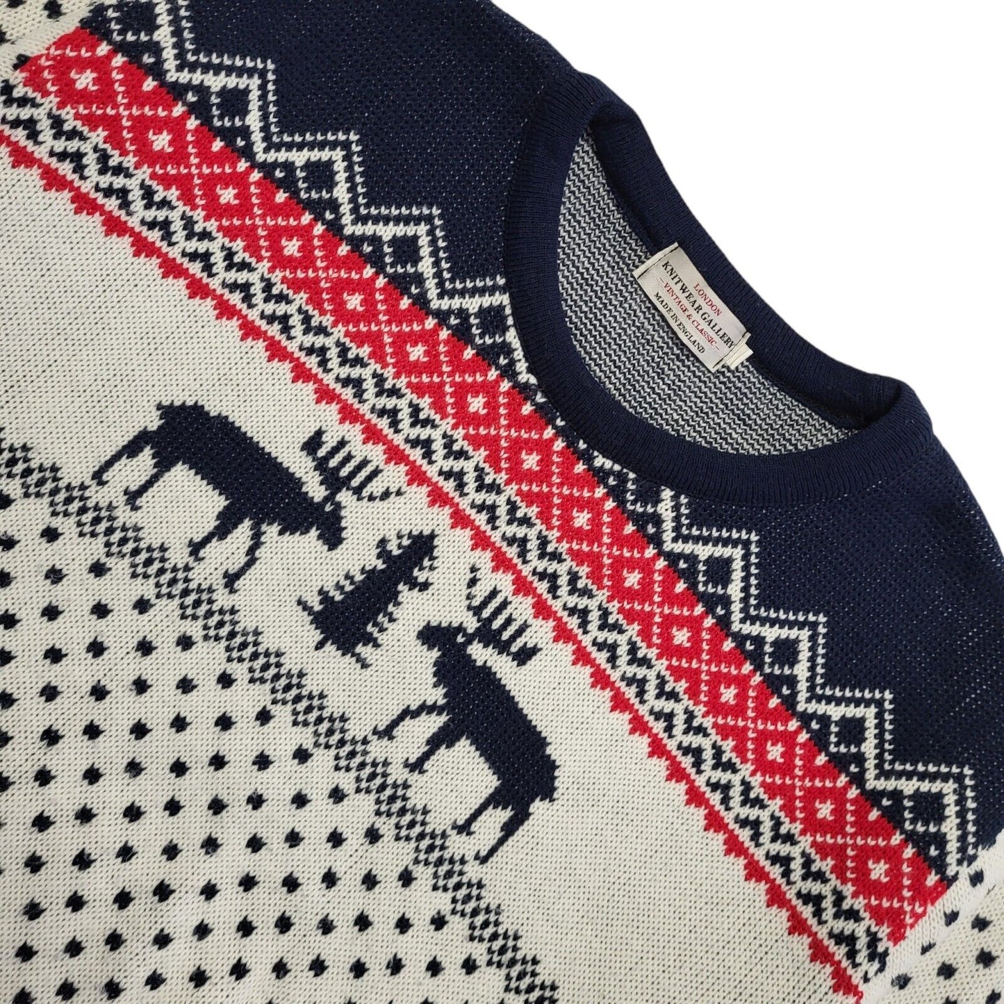 London Knitwear Vintage 90's Blue,White & Red Christmas Jumper Mens UK XL