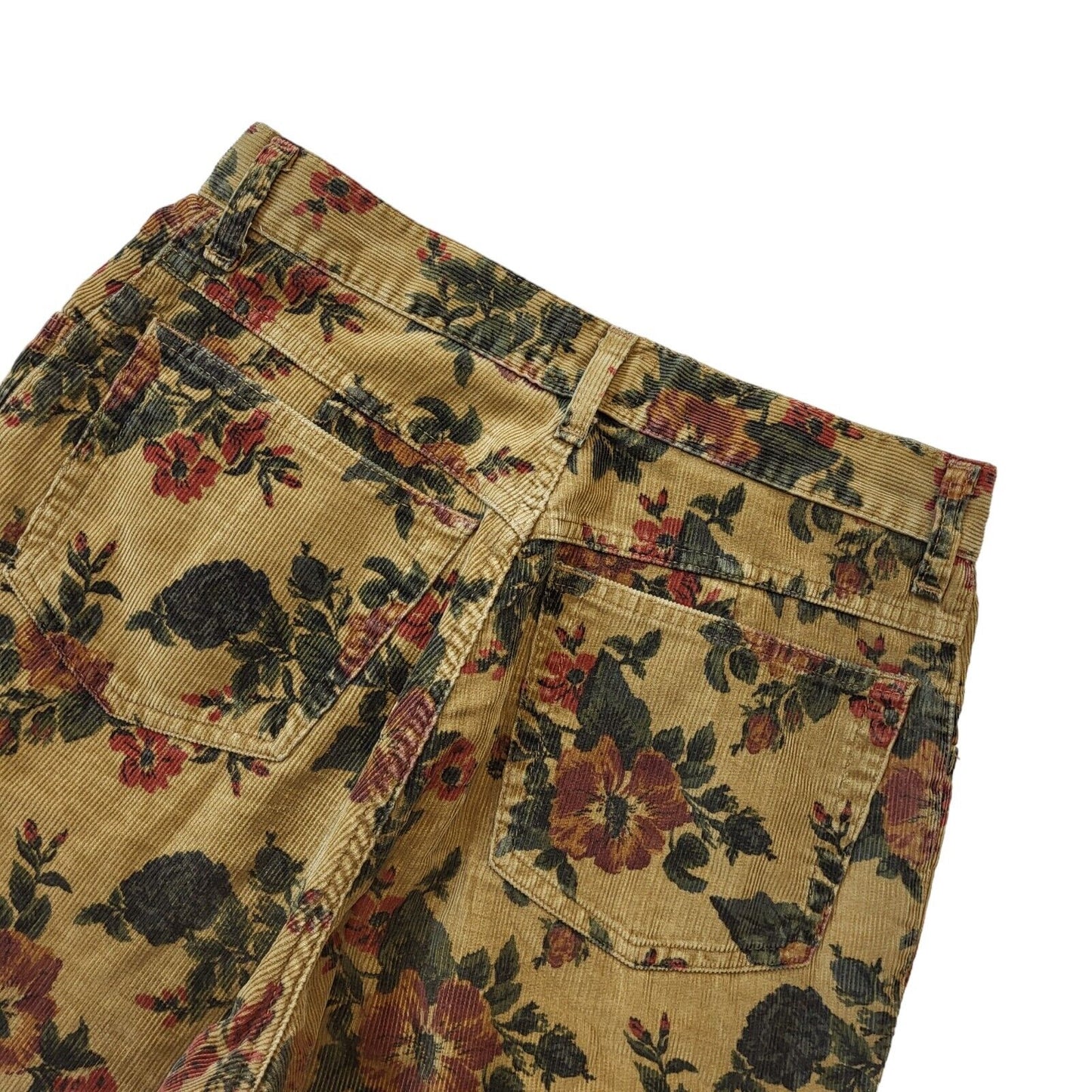 Clark 90s Tan & Floral Tapered Highwaist Corduroy Trousers Women's W28 L30