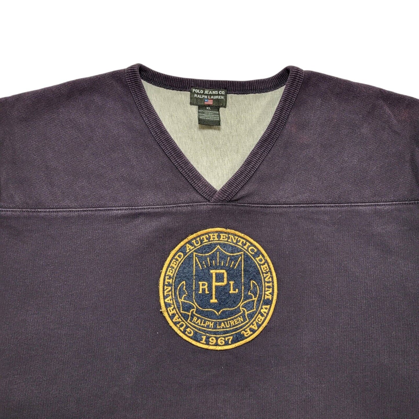 Polo Ralph Lauren Vintage Y2K Purple V-Neck Sweatshirt Mens UK Size XL