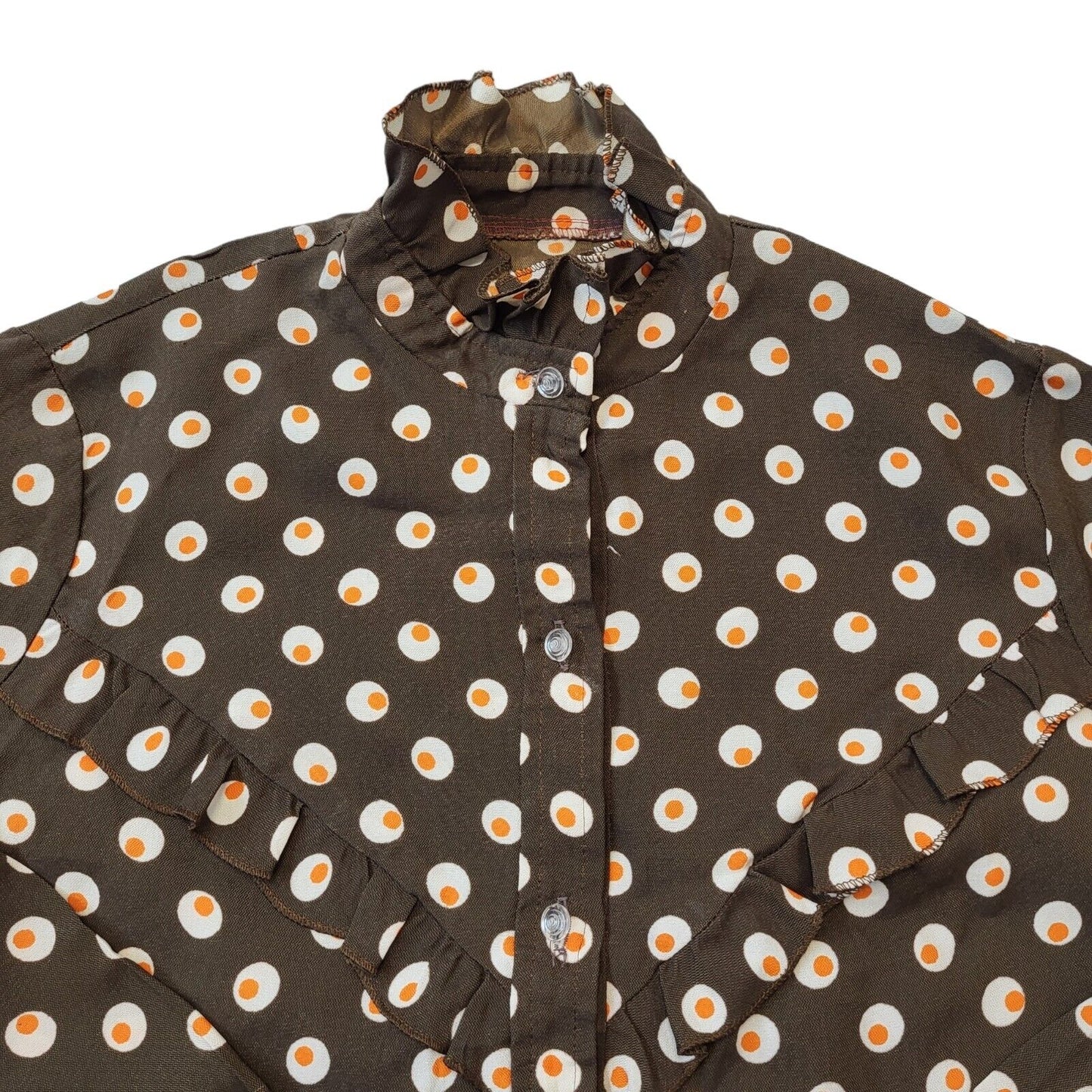 70s Vintage Brown Print Blouse Women's Size Medium 10-12