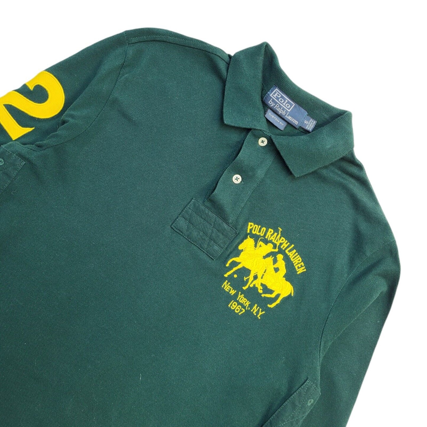 Ralph Lauren 90s Vintage Green Long Sleeve Polo Shirt Men's Size S