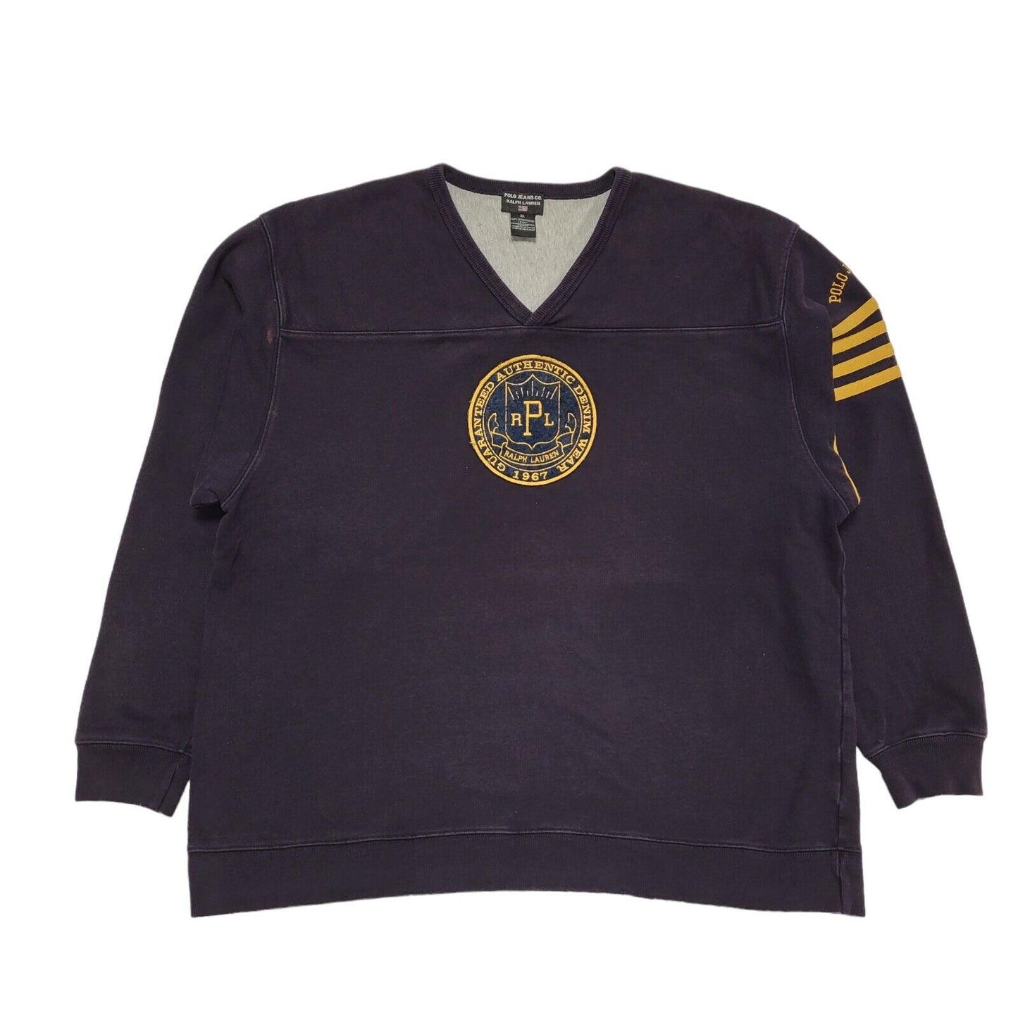 Polo Ralph Lauren Vintage Y2K Purple V-Neck Sweatshirt Mens UK Size XL