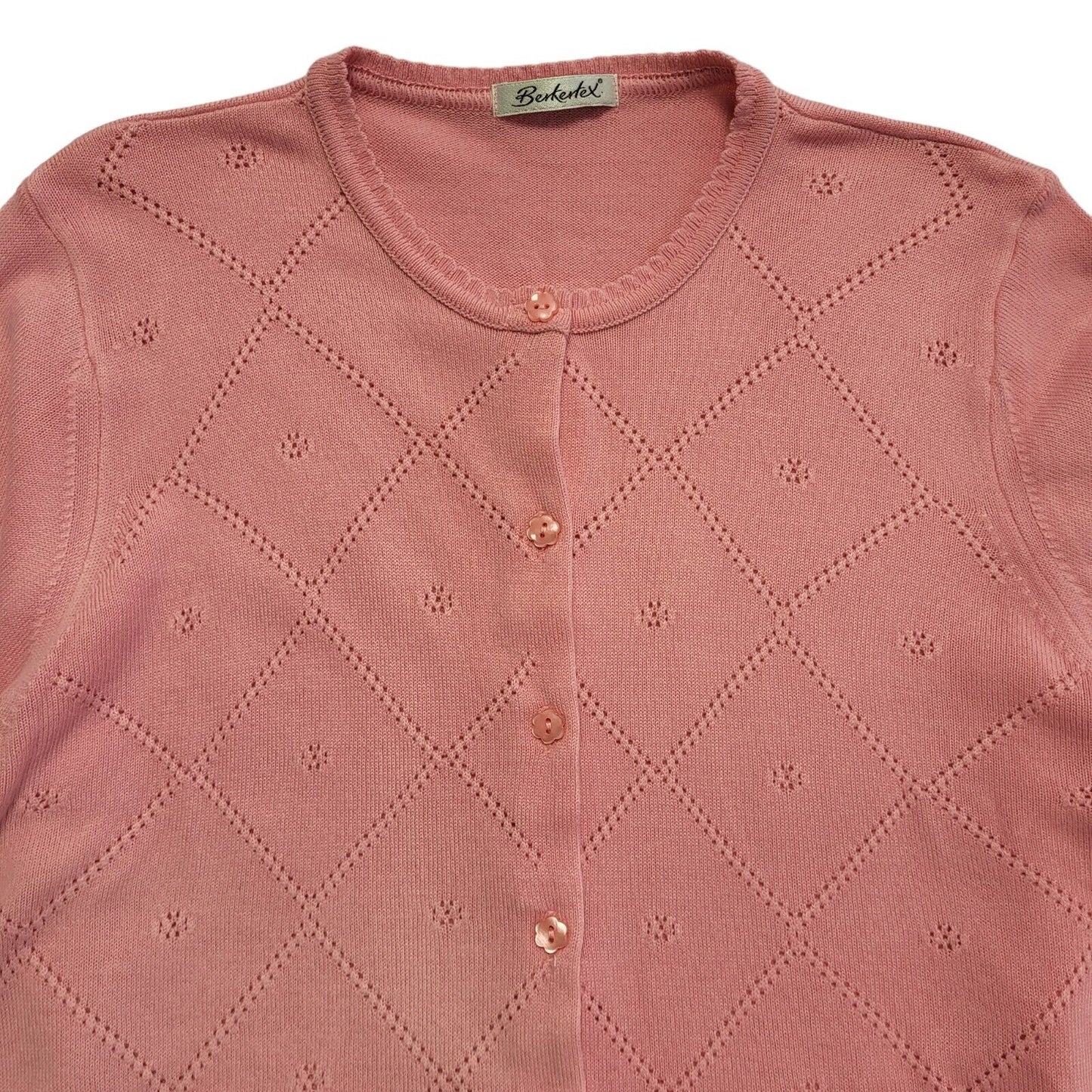 Berkertex Vintage 80s Pink Diamond Knit Cardigan UK Women's Size M / L