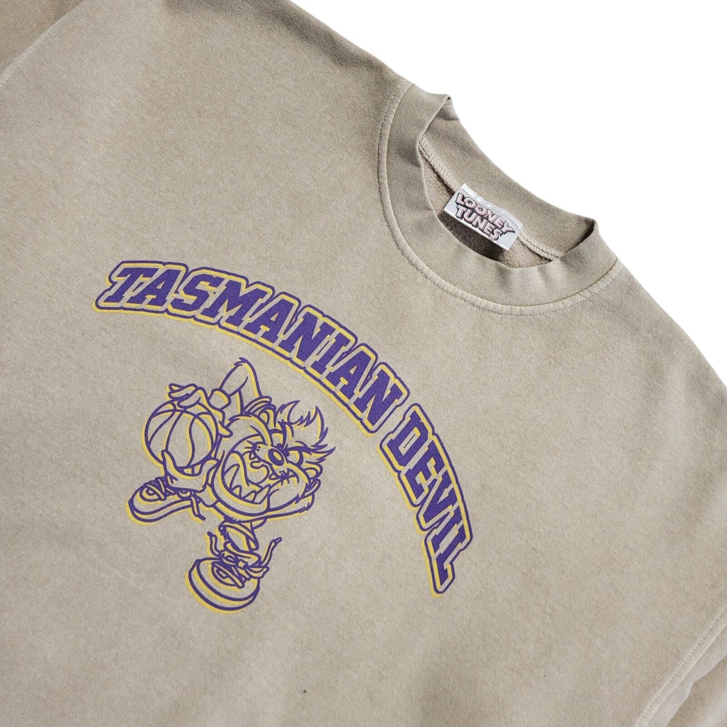 Looney Tunes Vintage 80's Beige Tasmanian Devil Sweatshirt Mens UK Size XL