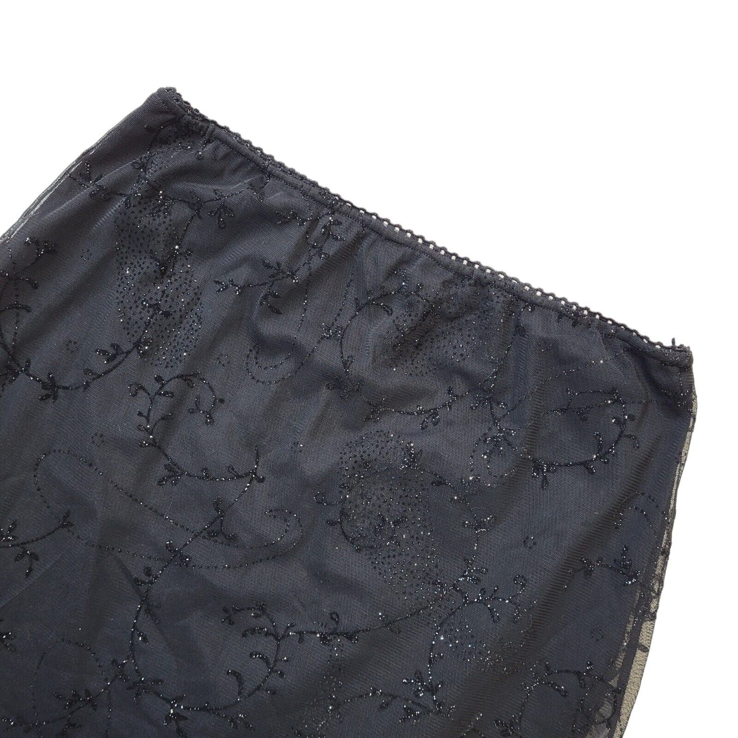 Lipsy Vintage Y2K Black Glitter Print Asymmetrical Skirt Women's Size M/L