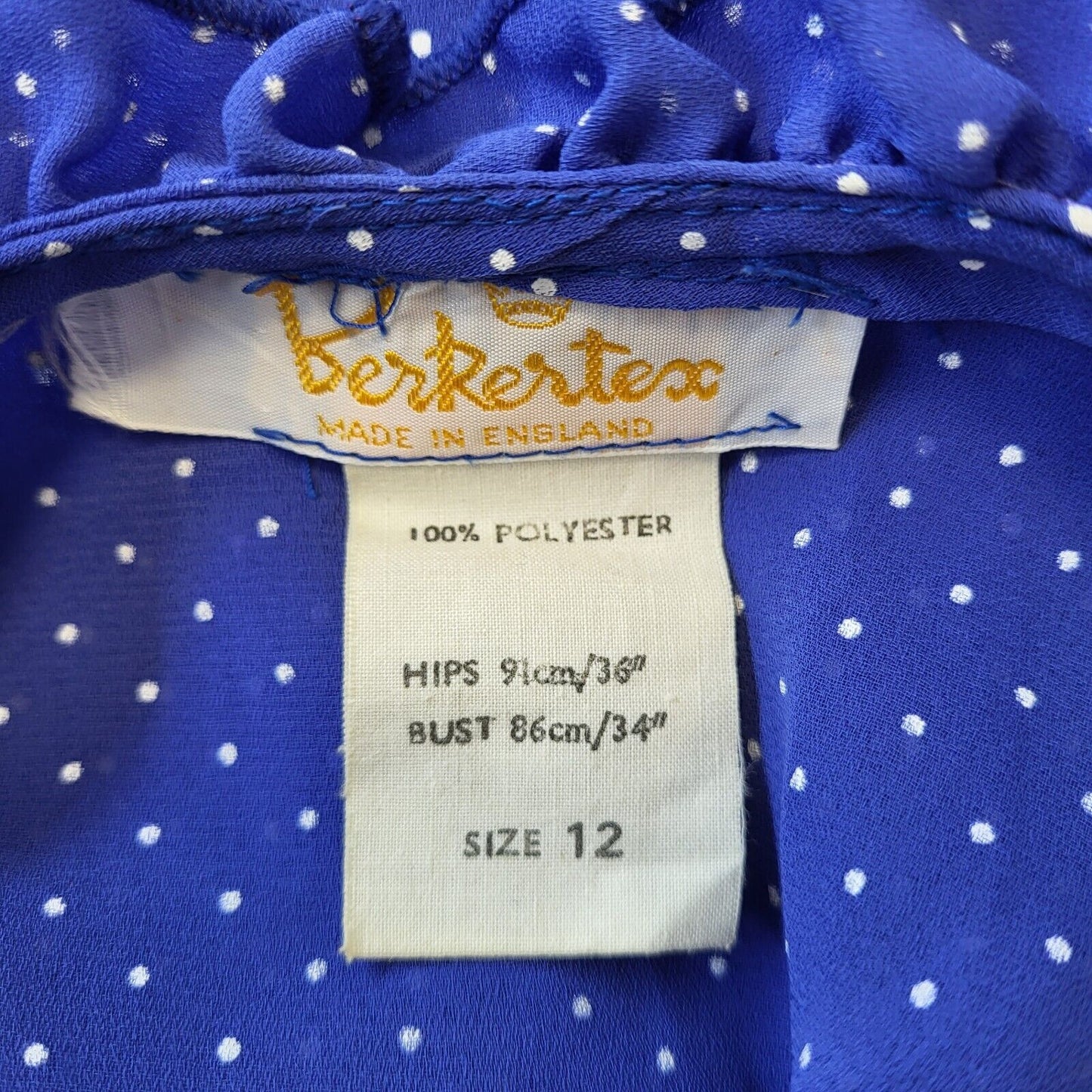 70s Vintage Berkertex Blue & White Polka Dot Daywear Dress Women's Size 12 Eu 40