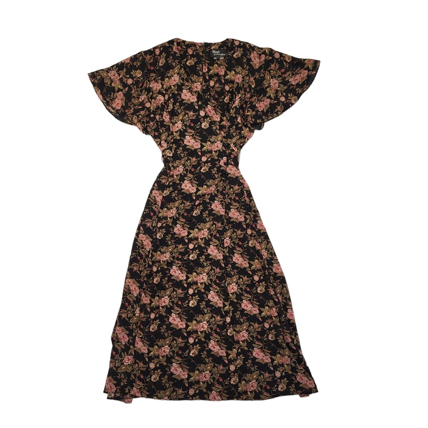Magic Collection Black & Pink Floral Dress Women's UK14