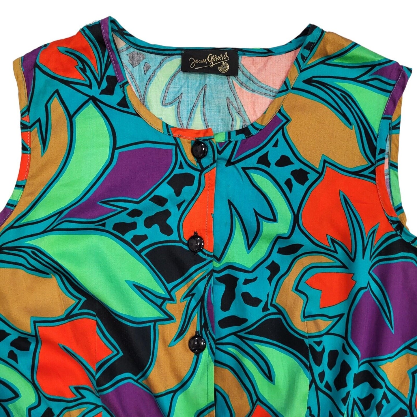 Jean Girard 80s Vintage Buttoned Fit & Flare Sleeveless Daywear Dress Women's 14