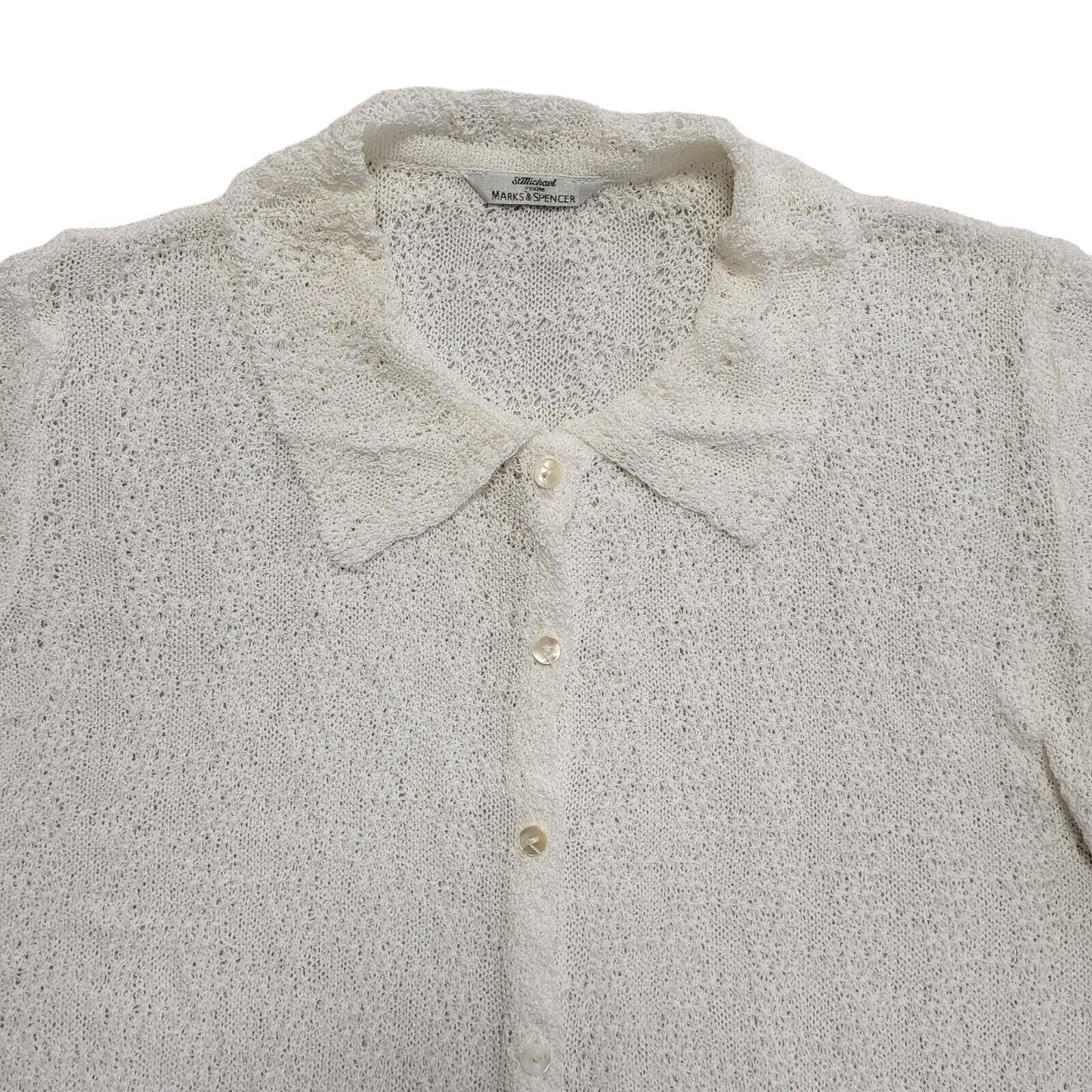 M&S Vintage 90's White Button Collared Cardigan Womens UK 18