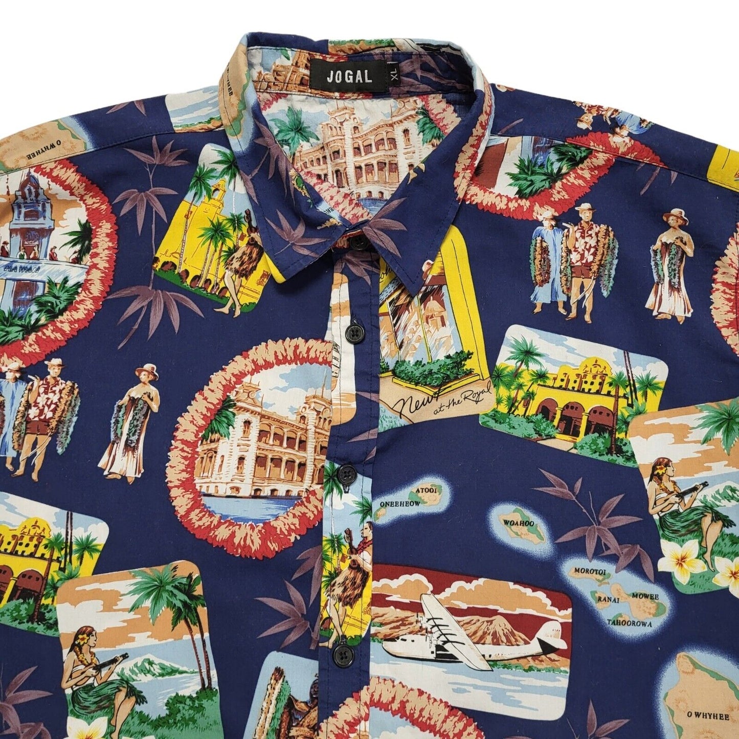 Jogal 90s Blue Holiday Theme Short Sleeve Shirt Uk Men's Size Extra Large