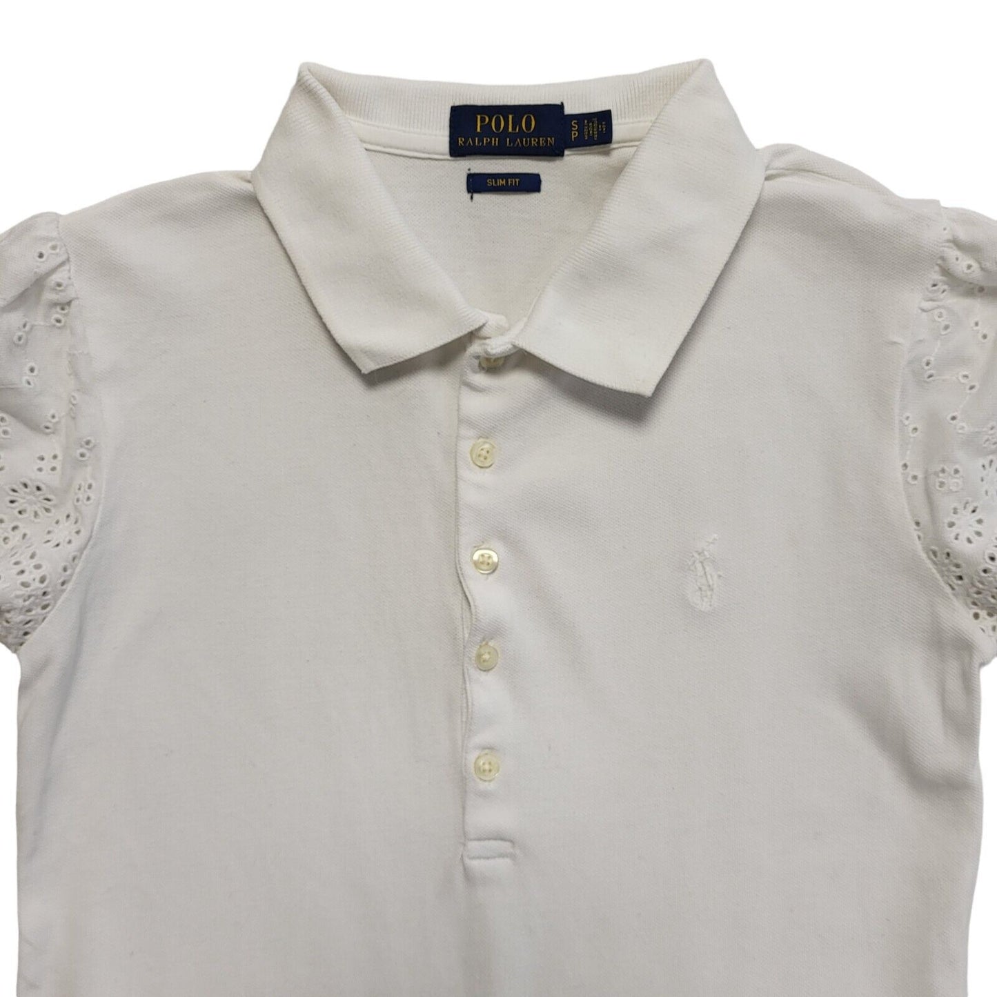 Polo Ralph Lauren Y2K 1/2 Button White Short Sleeve Polo T-Shirt Womens UK S