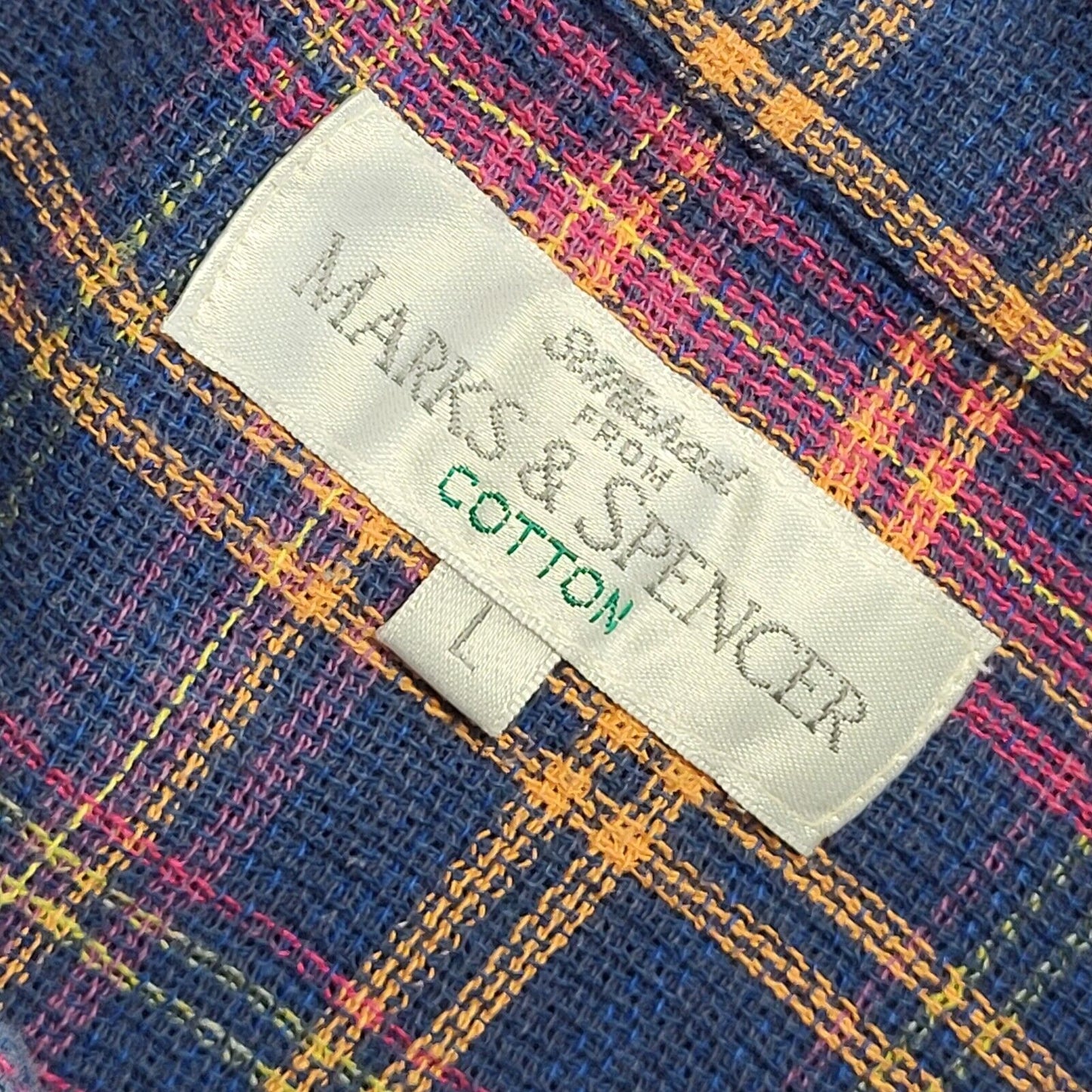 Marks & Spencer Vintage 90's Blue Pink Check Long Sleeve Shirt Men's UK L