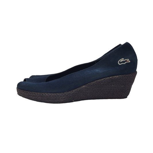 Lacoste Blue Vintage Slip-On Peep Toe Wedge Shoes Uk Women's Size 6