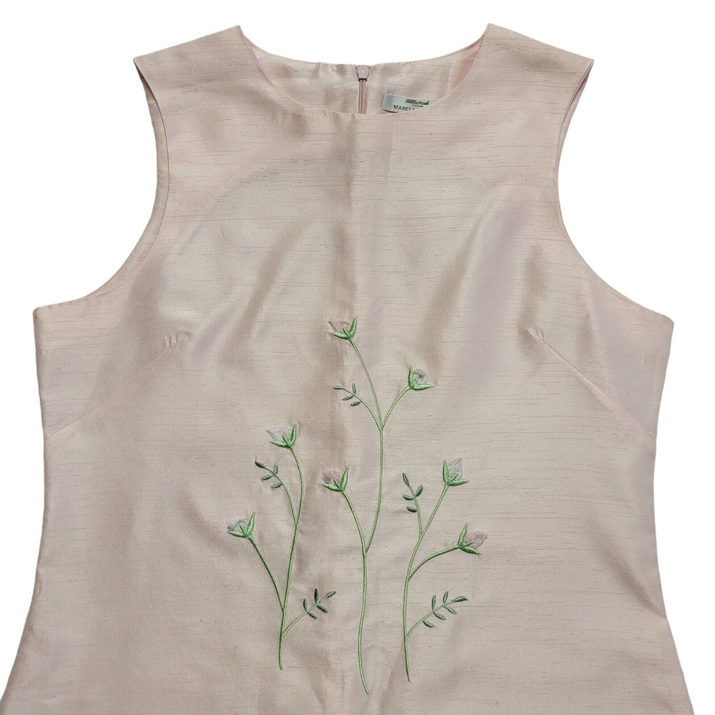M&S Vintage 90s Pink Floral Sleeveless Dress Uk Girl's Age 14 W28-32