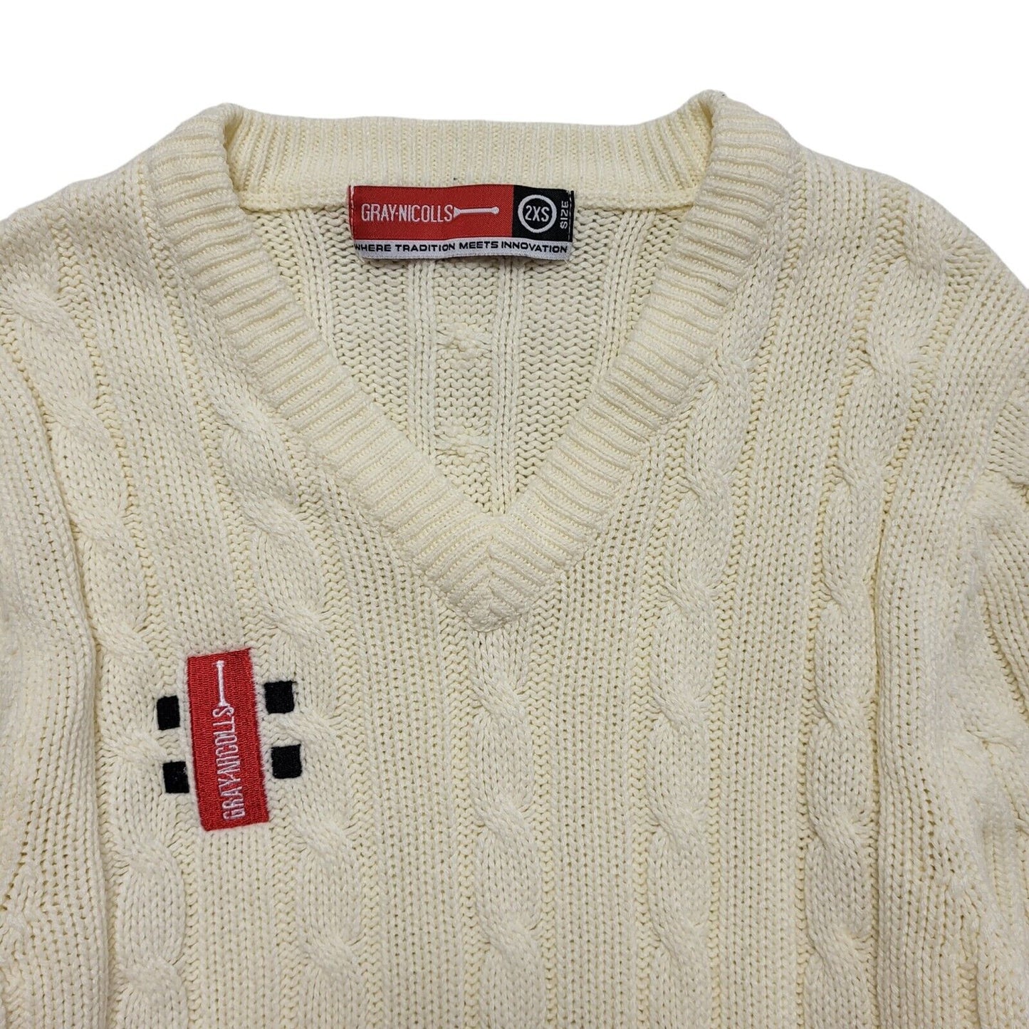 Grey Nicolls Vintage 80's Cricket Cream V-Neck Knitted Jumper Mens UK Size XS