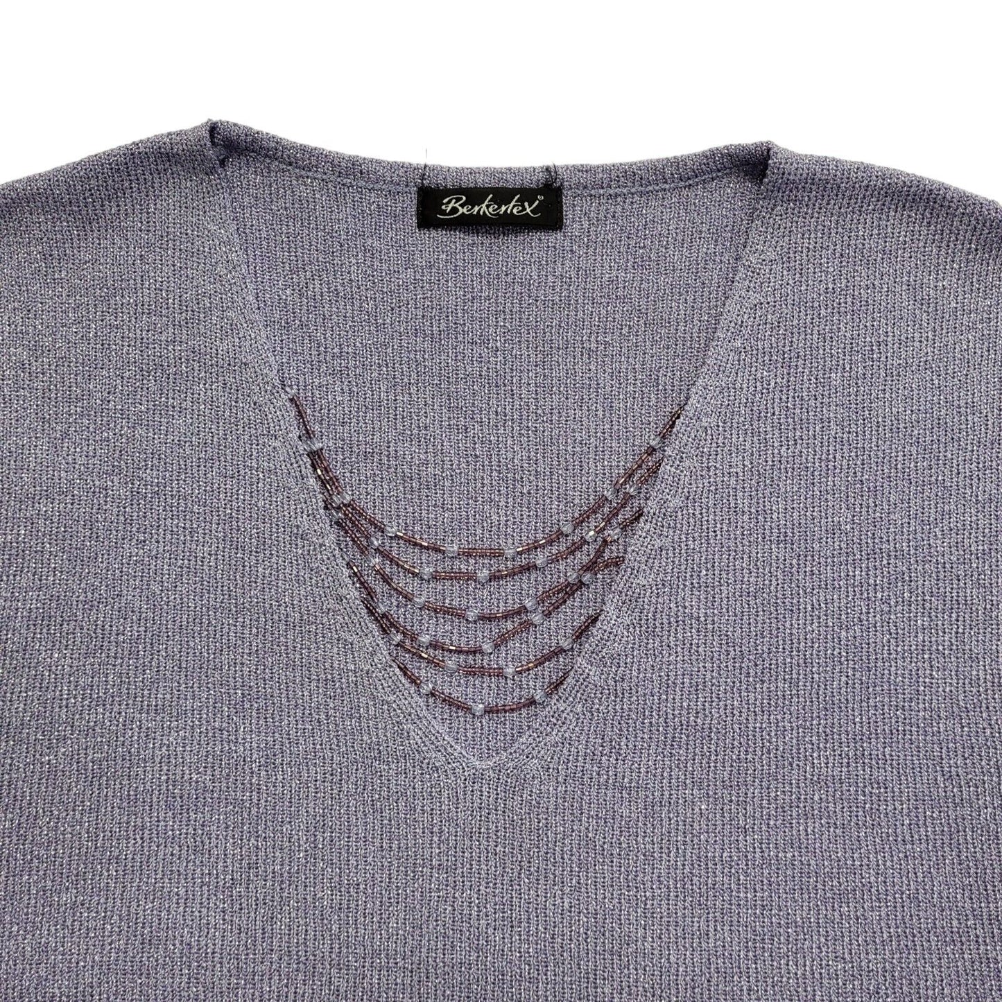 Berkertex Vintage 90's Purple Sparkly Beaded V-Neck Top Womens UK 14-16