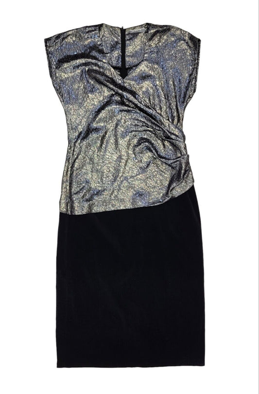 Debenhams 80s Vintage Silver Metallic & Velvet Evening Dress Women's Size 14