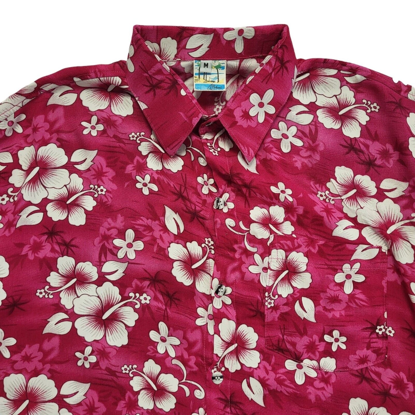 Pidoza Vintage 90s Pink White Hibiscus Floral Beach Hawaiian Shirt Uk Men's M
