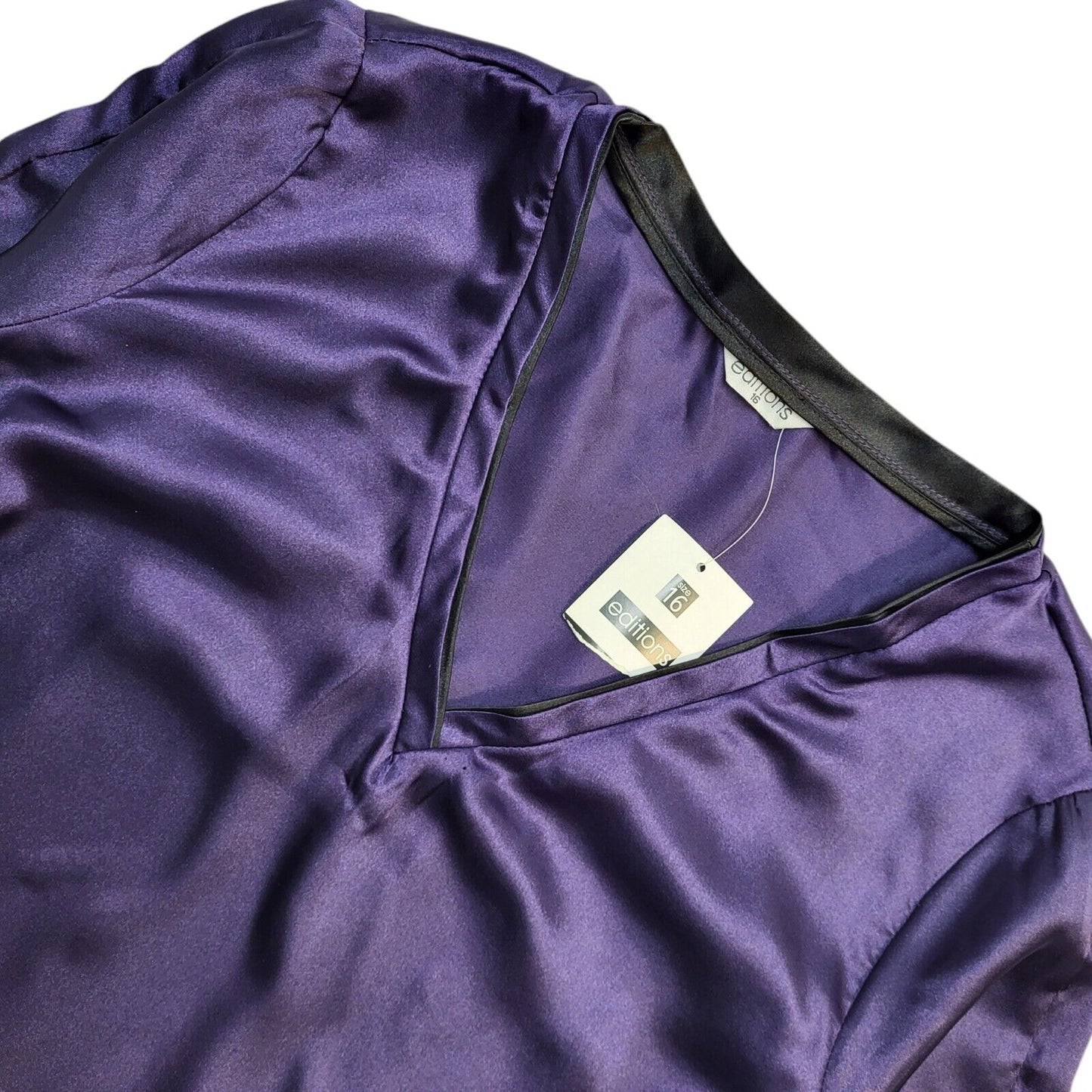 Editions Vintage Y2K V-Neck Purple Satin Long Sleeve Top BNWT Women's UK 16