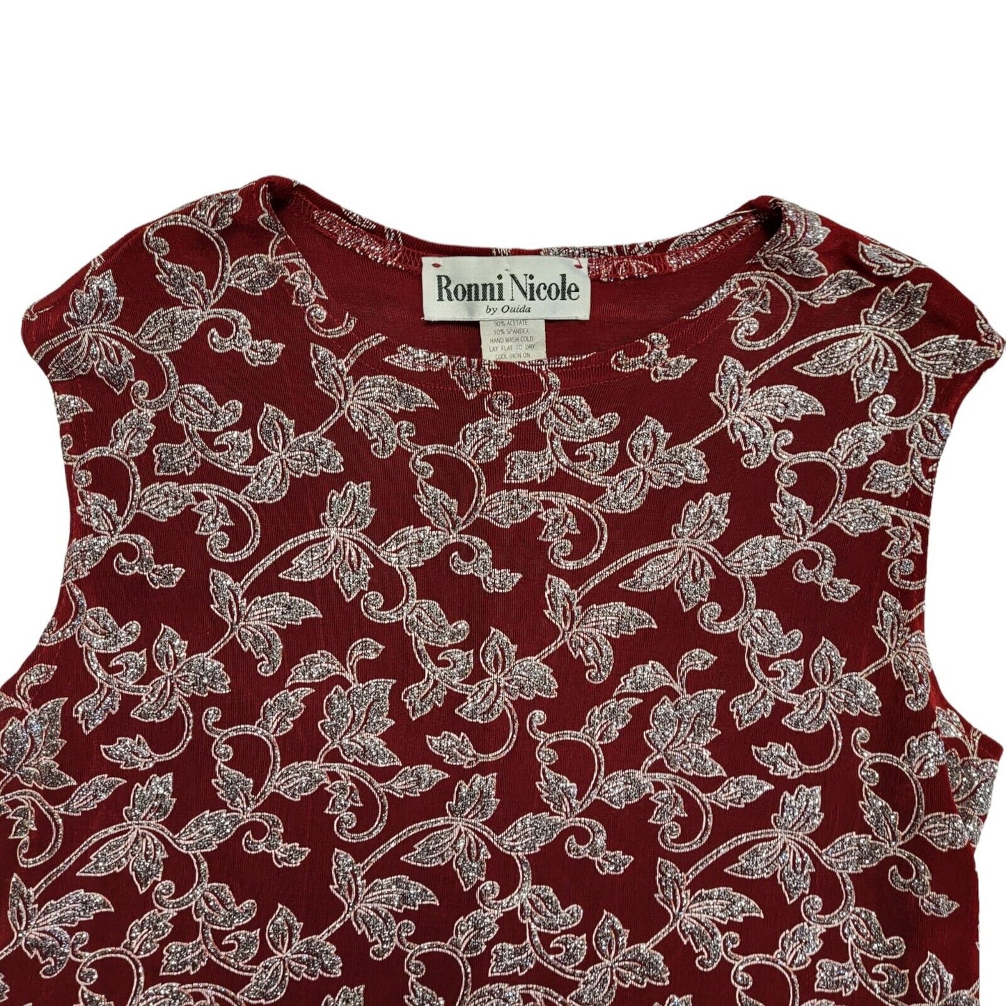 Ronnie Nicole Vintage 90's Red Sleeveless Leaf Print Glitter Top Womens UK M