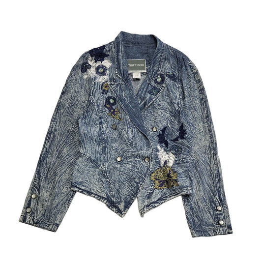 Marciano Bleach Blue 80s Vintage Button Denim Jacket Uk Women's Size 12