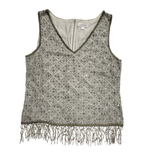 Prestige 90s Vintage Grey Sequin Vest Party Silk Top Women's UK Size 16