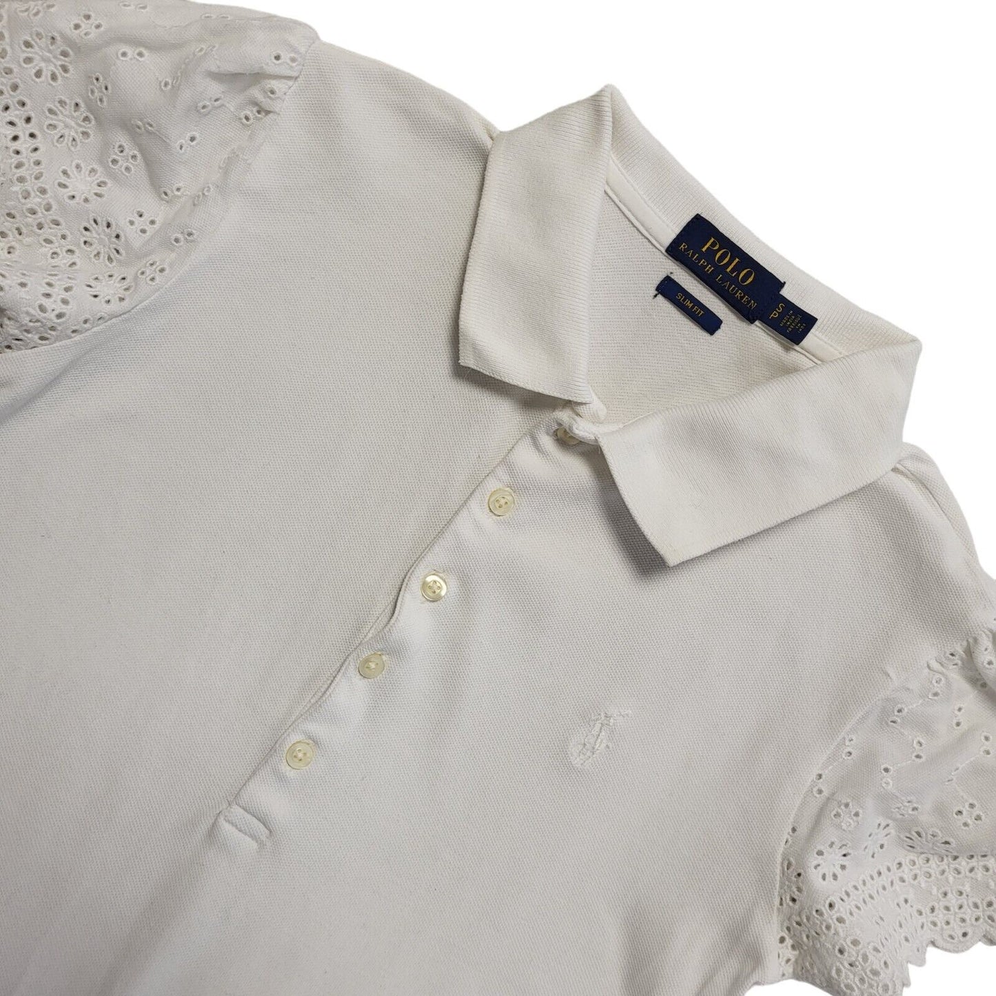 Polo Ralph Lauren Y2K 1/2 Button White Short Sleeve Polo T-Shirt Womens UK S