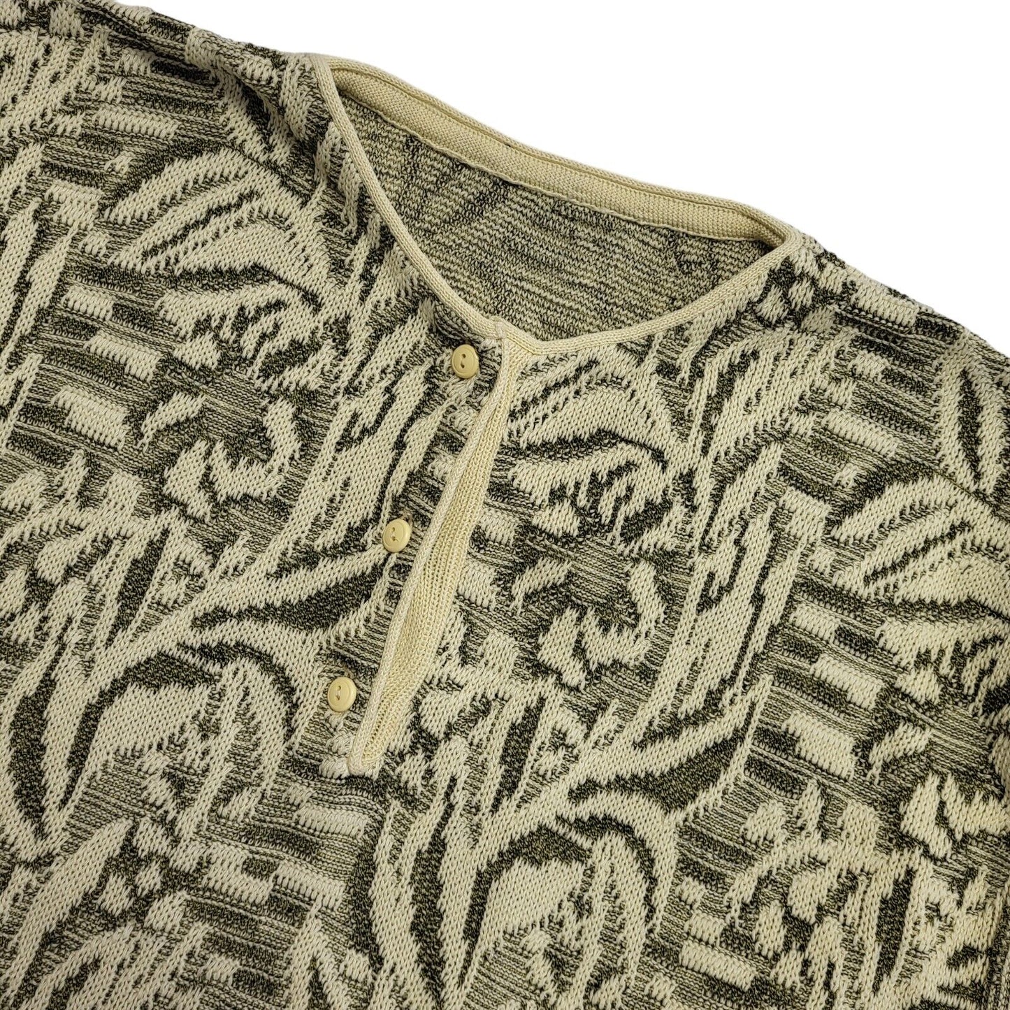 Vintage 90's Khaki Green Patterned 1/4 Button Jumper UK Womens Size XL