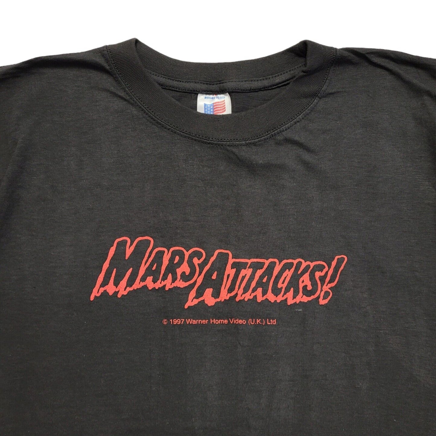 Mars Attack Flag Black Vintage 90s Short Sleeve T-Shirt Uk Men's L