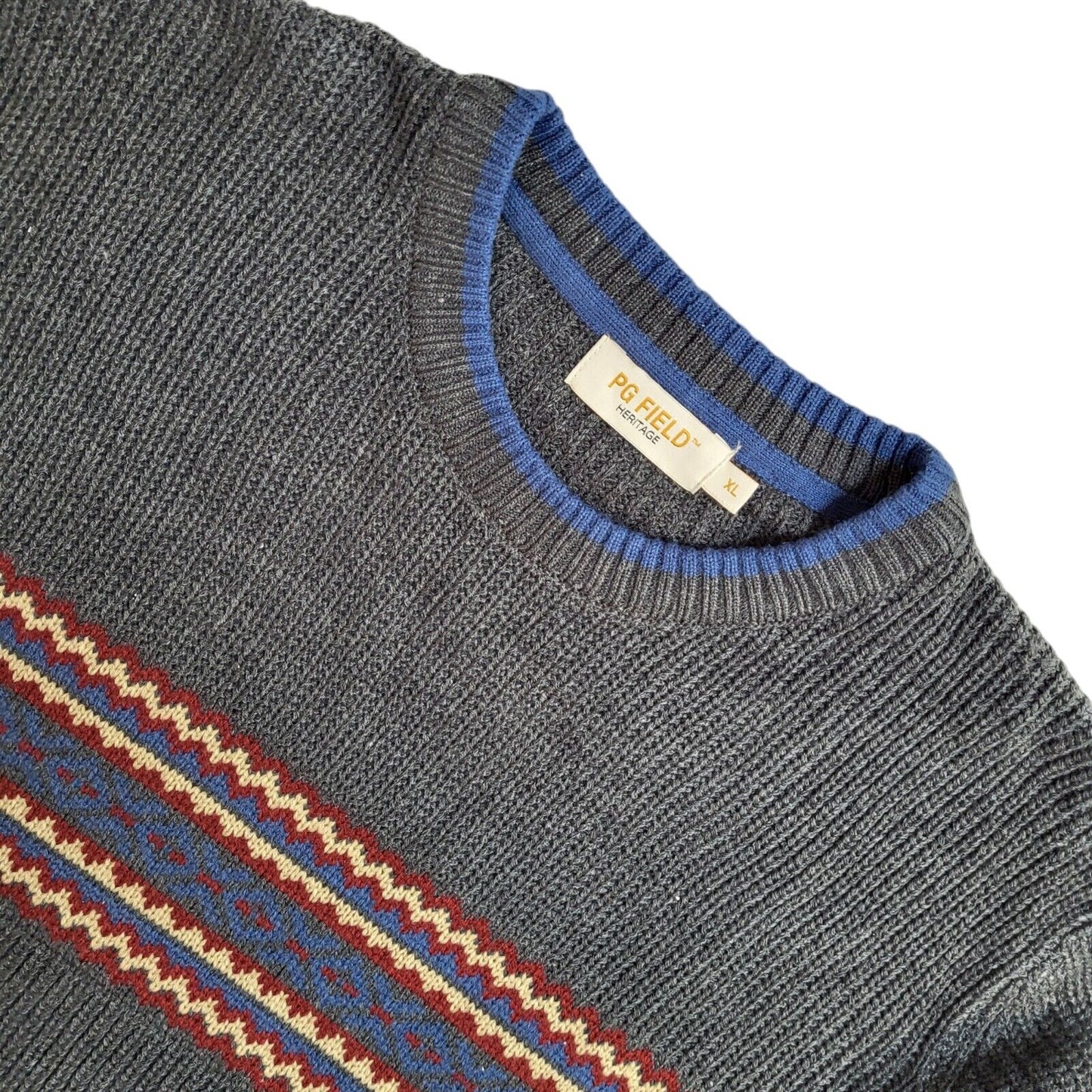 PG Field Grey Striped Round Neck Vintage 90's Jumper Men's UK XL